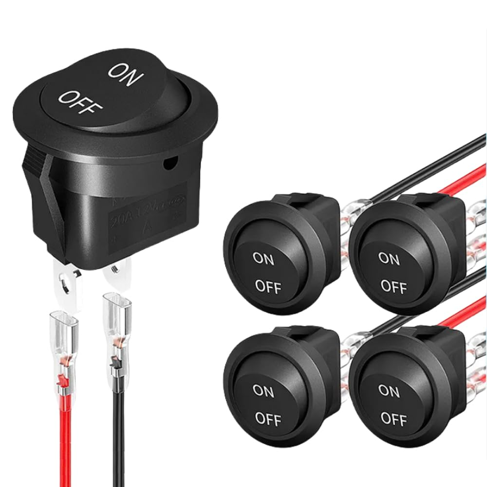 12V Circular Toggle Switch, 2-Pin SPDT, 20A/12V DC, 10A/125V AC, Black, Manual, Snap-In Mount, Hinge Lever, ON-OFF image number 2