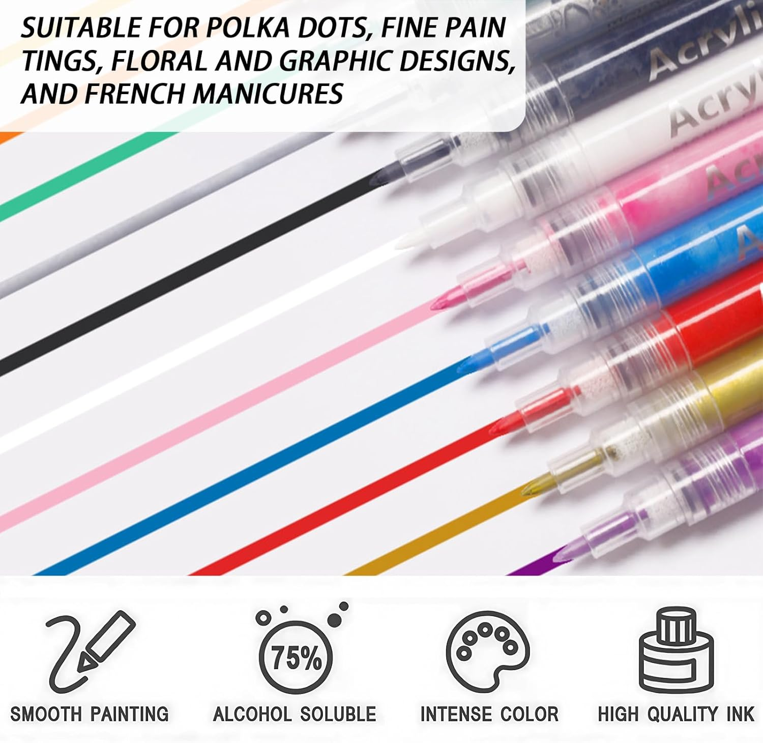 3PCS Fast Drying Fine Tip Nail Art Pens - White Nail Polish French Tip for DIY Decoration, Fine Point Manicure Pens, Quick Dry Formula for Dot & Line, Manicure Stamping Tools (White Black) image number 4