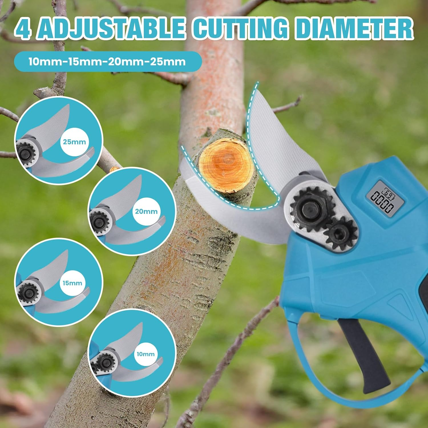 Advwin Electric Pruning Shears, Cordless Electric Pruner Battery Powered, with 2 Pack 1.5Ah Rechargable Batteries, 25MM (0.98Inch) Cutting Diameter image number 2