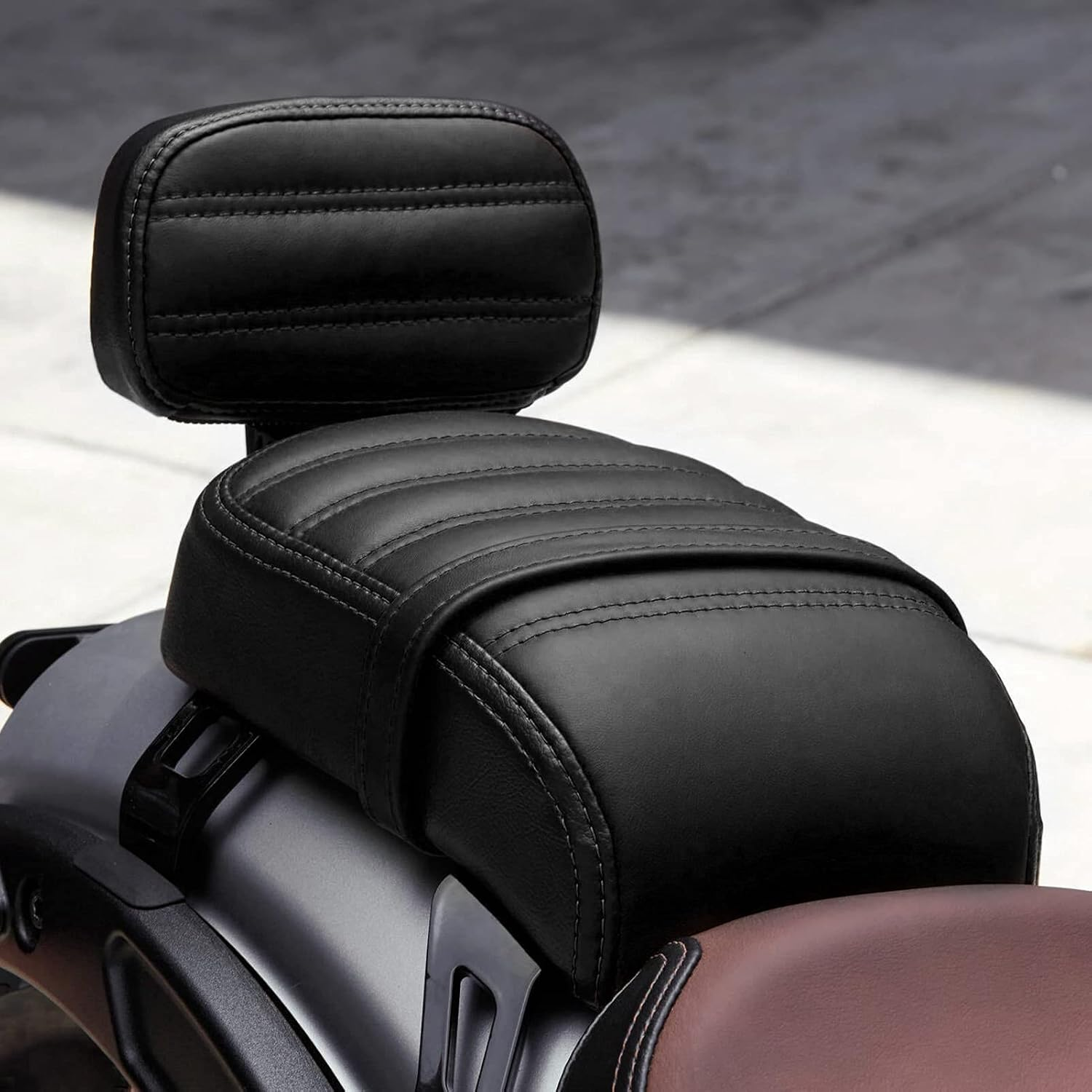 Passenger Seat Backrest, Detachable Rear Passenger Seat with Backrest Pad Set, Soft Leather Waterproof, Compatible with Indian Scout Bobber 2018-2021, Black, ABS image number 1