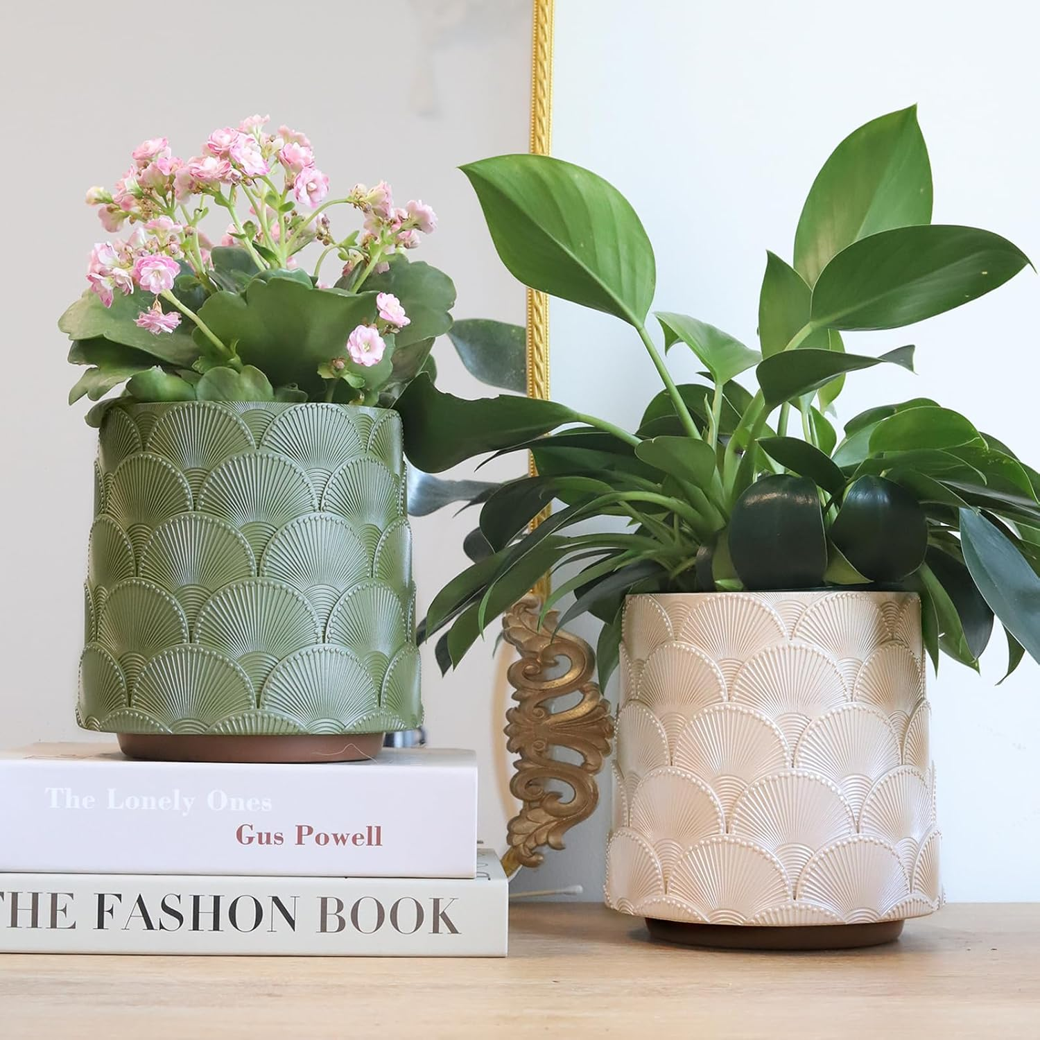 GUGUGO Pearl Sage Green Scale Planter, Cute Unique Plant Pot with Drainage, Eclectic Colorful Small Flower Planters Pots for Indoor & Outdoor Plants, Rainbow Funny Succulent Gardening Pot Gifts image number 4