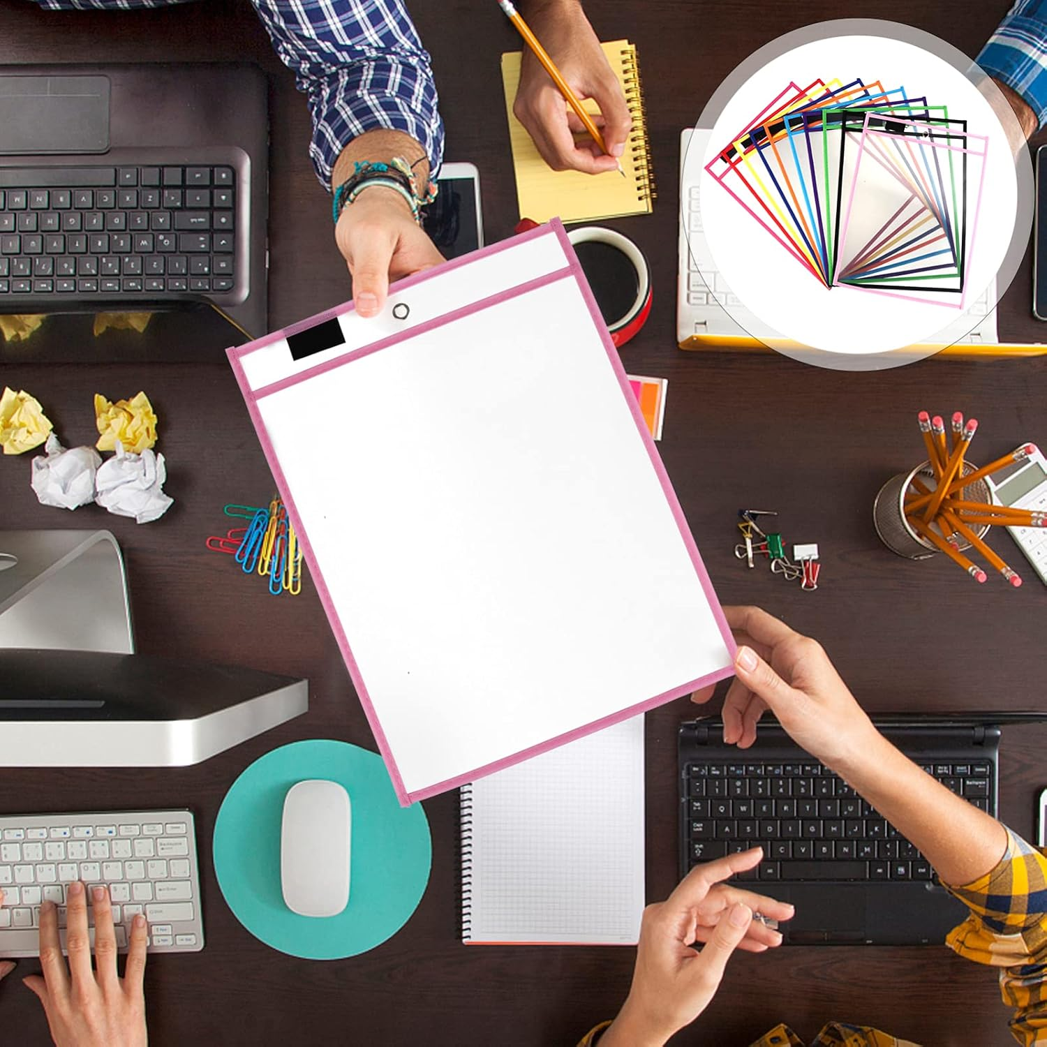 FUNOMOCYA Pp File Pouches Set 30Pcs Dry Erase Bags with Green Design for Writing Practice image number 1