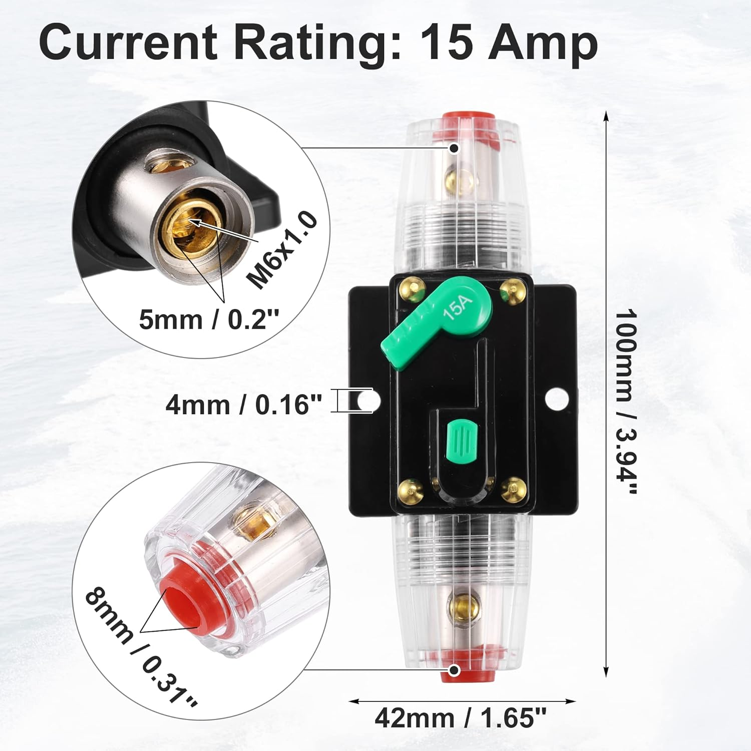 X AUTOHAUX 2 Pcs DC 12V- 48V 15Amp Car Circuit Breaker with Manual Reset Inline Fuse Holder Protector Black Green