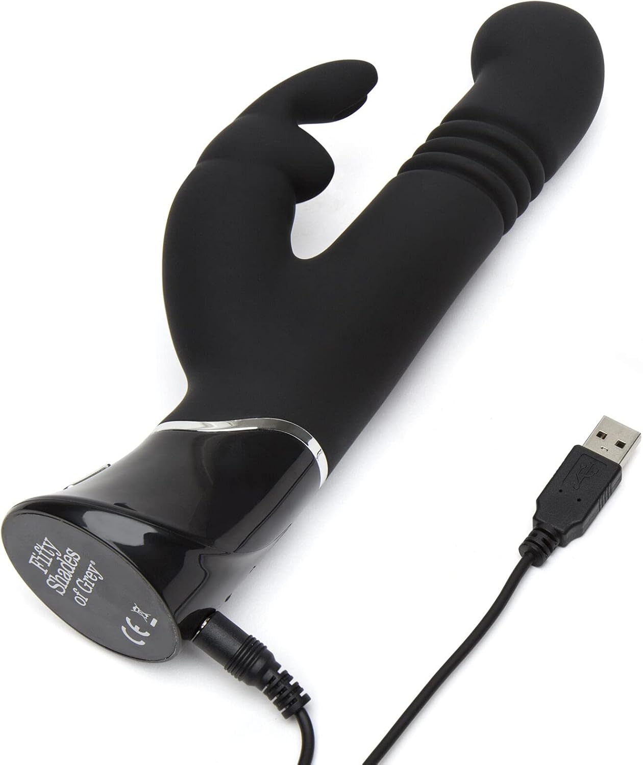 Fifty Shades of Grey Greedy Girl Thrusting Rabbit Vibrator - 4.5 Inch Silicone Thrusting Vibrator - Gifts for Women & Couples - Dual Stimulation Adult Sex Toy - Rechargeable & Waterproof - Black image number 3