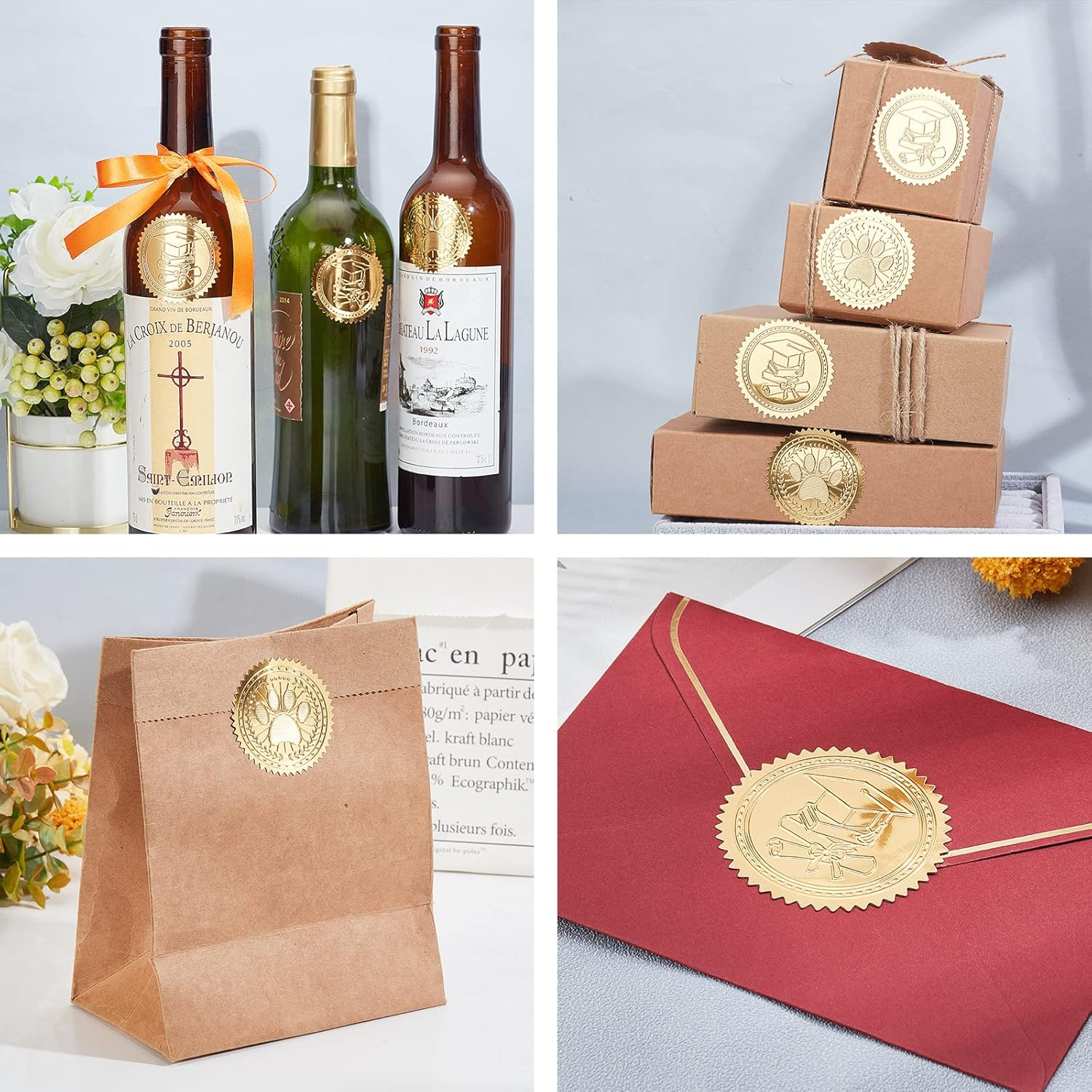 CRASPIRE Sea Shell Stickers 2" Gold Foil Envelope Decorative Seals 100Pcs Seashell Ocean Summer Embossed Seals Adhesive Decal Label for Leter Wedding Invitations Envelopes Gift Packaging Card Making image number 3