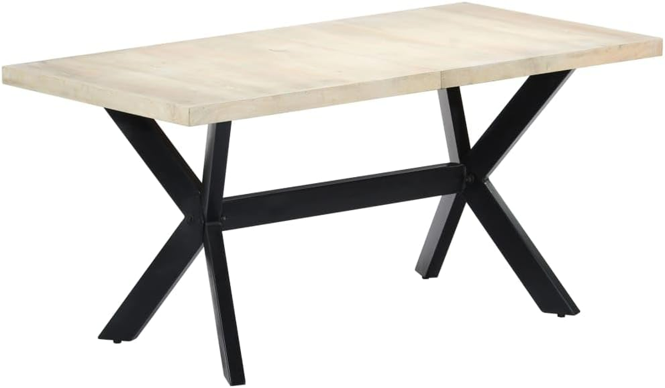 Vidaxl Solid Mango Wood Dining Table - White 160X80X75Cm - Modern Industrial Style with Powder-Coated Steel Legs - Sturdy Handmade Dining Room/Kitchen Table image number 6