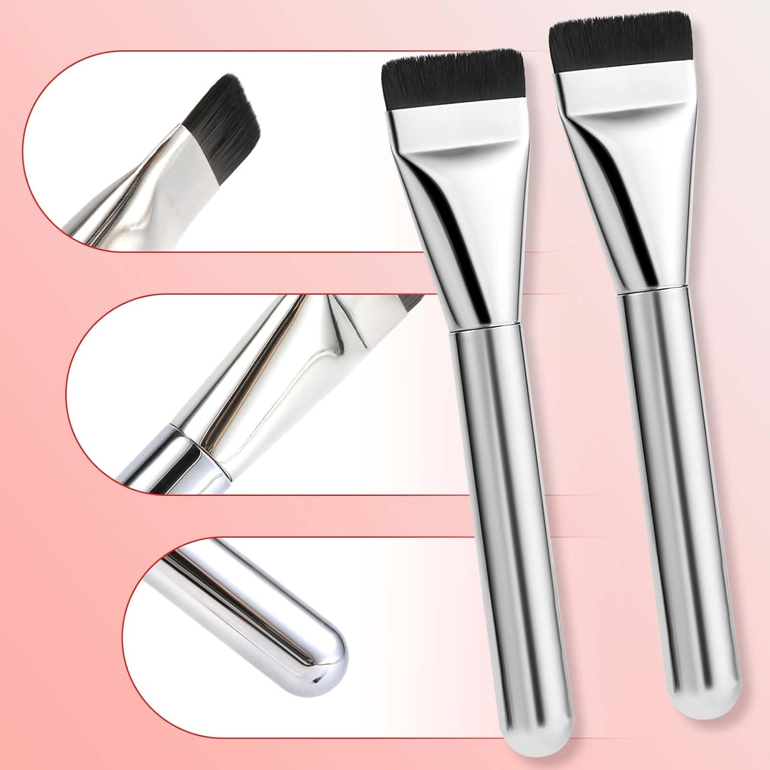 3Pcs Flat Foundation Brush Sets, Small Spatula Thin Makeup Brush with Makeup Puff Perfect for Blending Liquid Cream Foundation Concealer Applicator Cosmetics Makeup Face Brush Tools image number 2