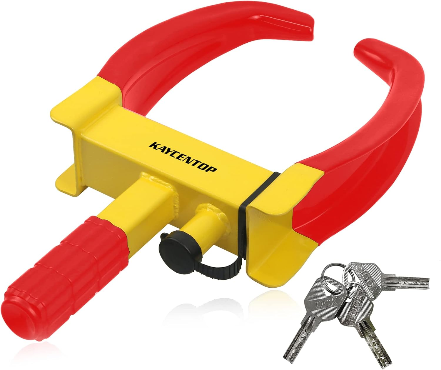 KAYCENTOP Wheel Clamp Lock Tire Lock anti Theft Lock Fit Most Vehicles Max 10" Tire Width and 7" Reach for Trailers SUV Boats Atvs Motorcycles Golf Cart Great Deterrent Bright Yellow/Red