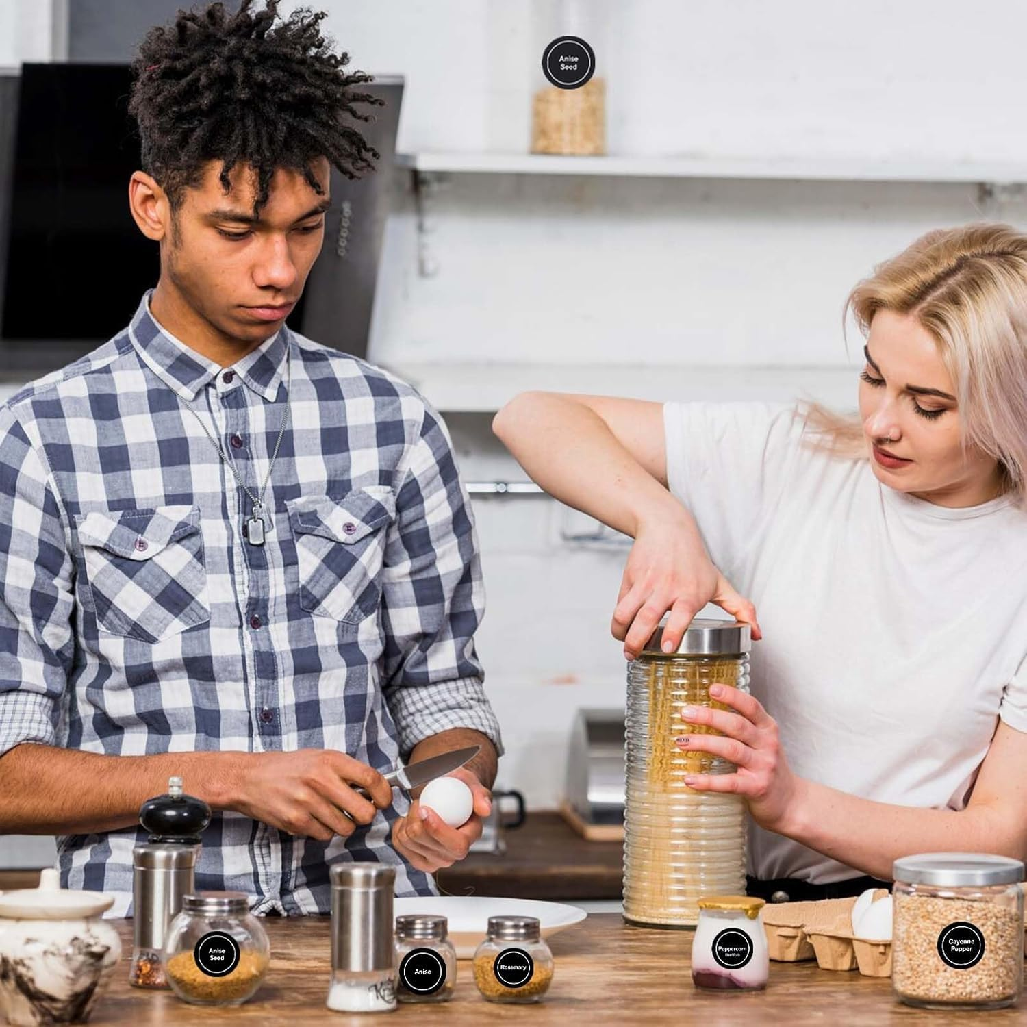 JCZD 432 PCS Spice Labels Stickers, 3.5Cm Spice Labels for Kitchen, Waterproof Adhesive round Preprinted Spice and Blank Labels for Jars, Caps, Food Containers, Spice Organizers (Black) image number 6