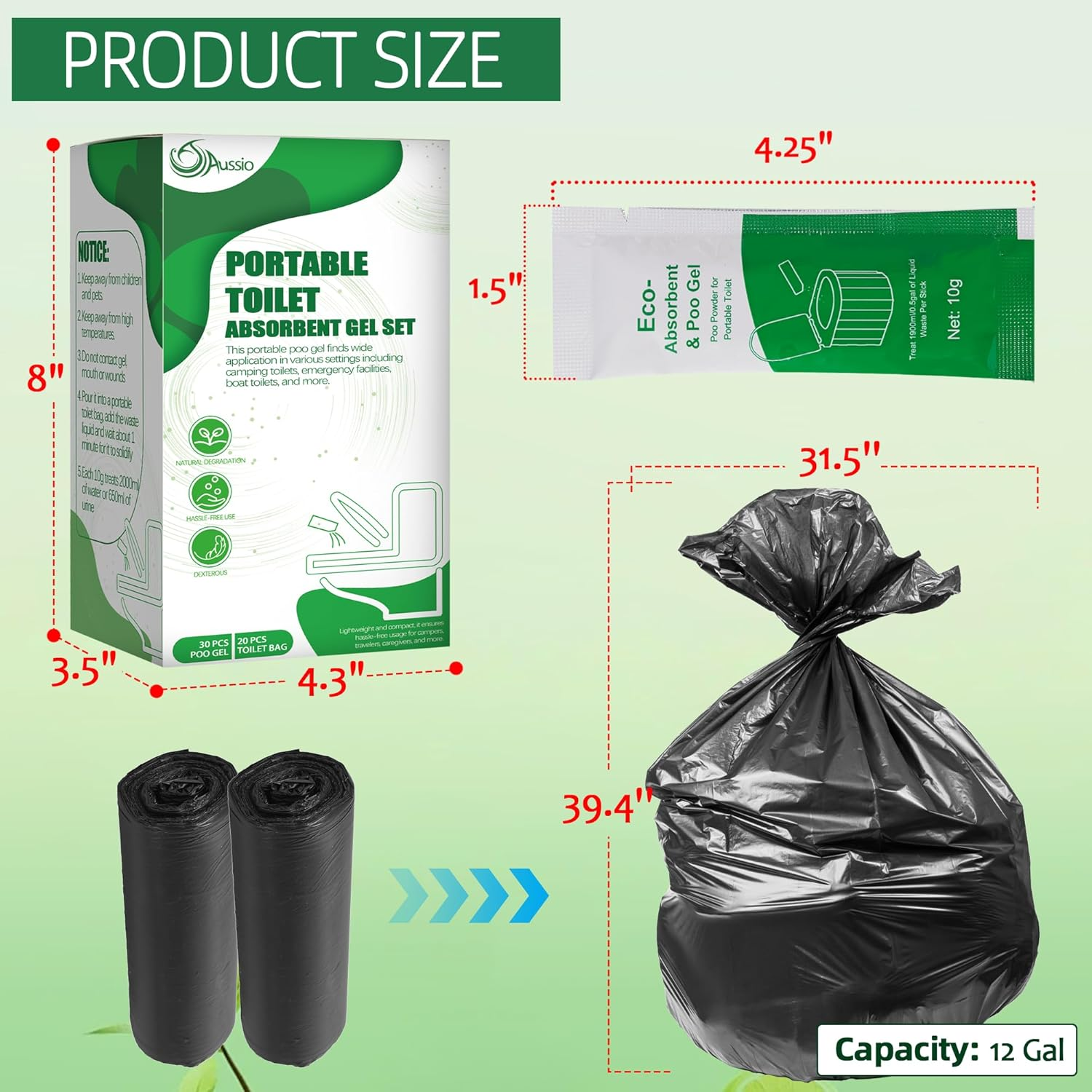 30Pcs Portable Toilet Absorbent Gel with 20Pcs 12 Gallon Camping Toilet Bags, Poo Urine Powder for Hiking Camping, Poo Gel for Portable Toilet, Camping Toilet Gel Poo Powder for Outdoor Use image number 2