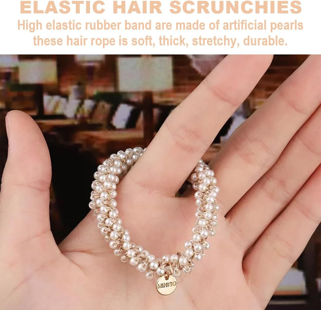 Bangbobi - Set of 6 Crystal Scrunchies - Women'S Hair Scrunchies with Beads - Elastic Hair Band - Hair Accessories for Women and Girls - Scrunchies Pearls Rhinestone - Suitable for Any Occasion