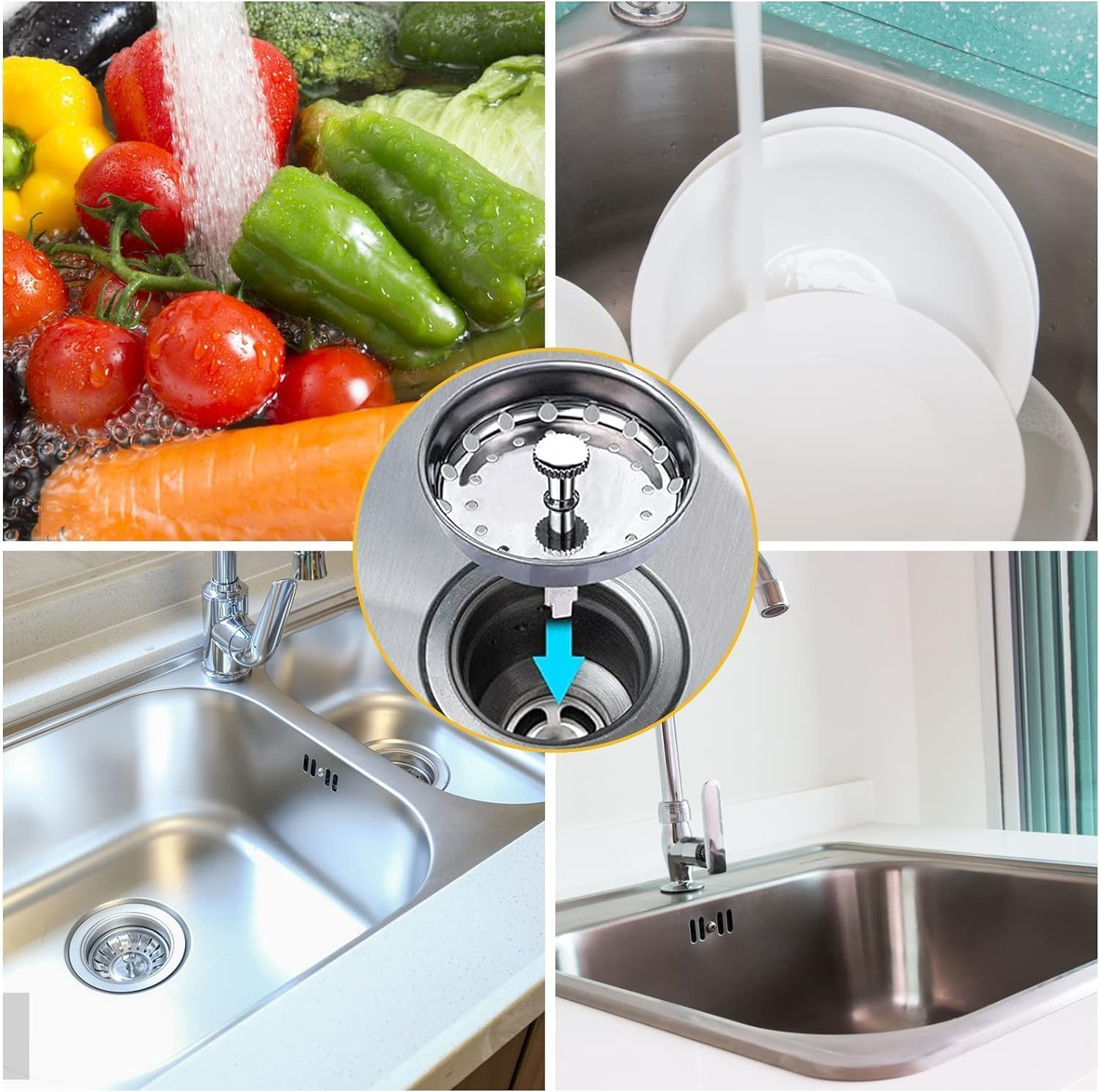 2 Pcs Kitchen Sink Strainer,Sink Drain Stopper,Stainless Steel Kitchen Sink Stopper, Clog-Free, Bathroom and Washroom Hair Catcher Sink Plug image number 2