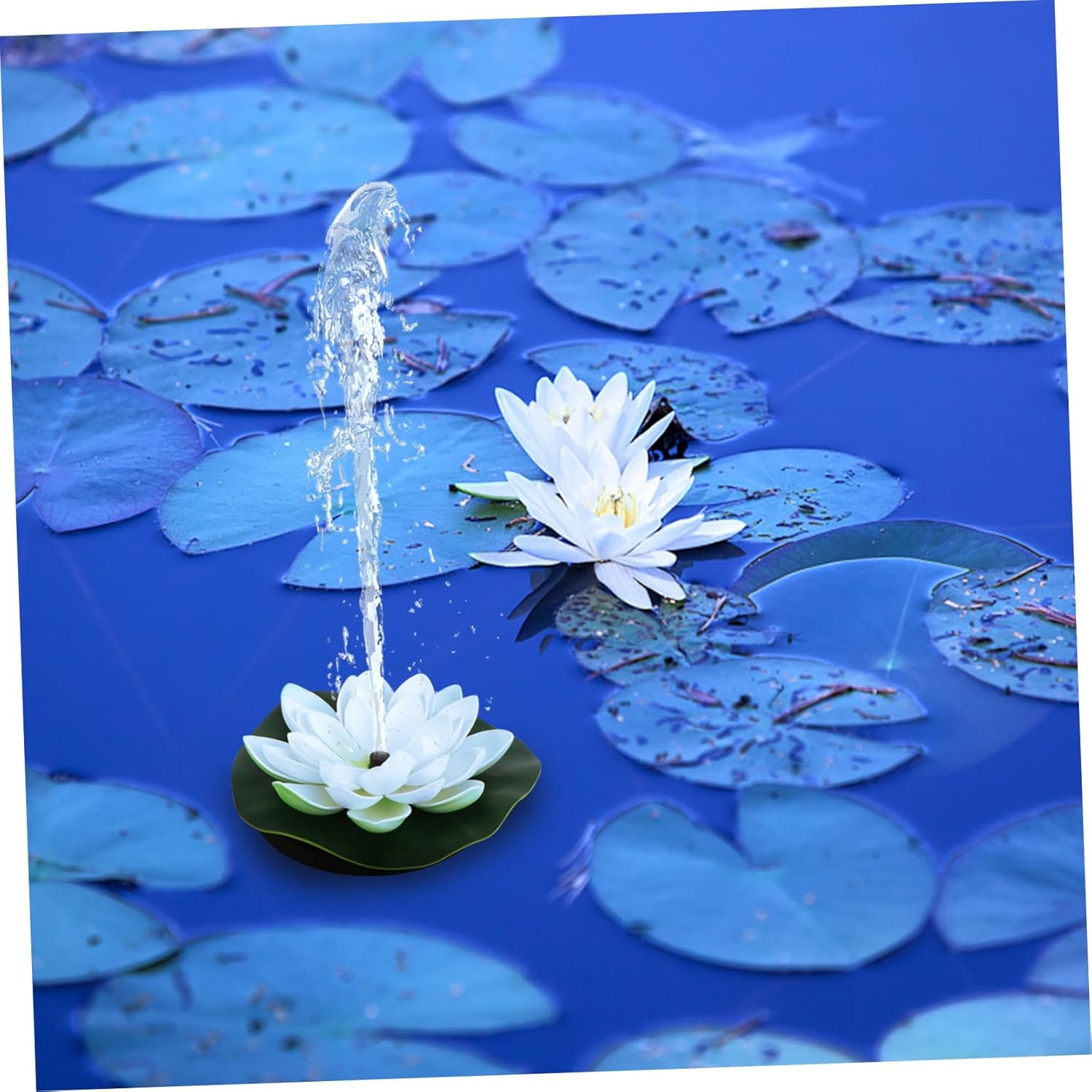 Solar Fountain Floating Lotus Fountain White Outdoor Water Feature Automatic Solar-Powered Decorative Garden Pump for Pools and Ponds image number 1