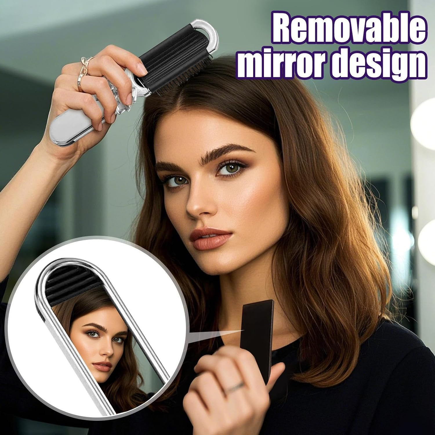 Travel Brush - Foldable Hair Detangling Comb with Mirror - Pocket Size Styling Accessories for Women Girls Home Travel Gym Purse - Bow image number 4