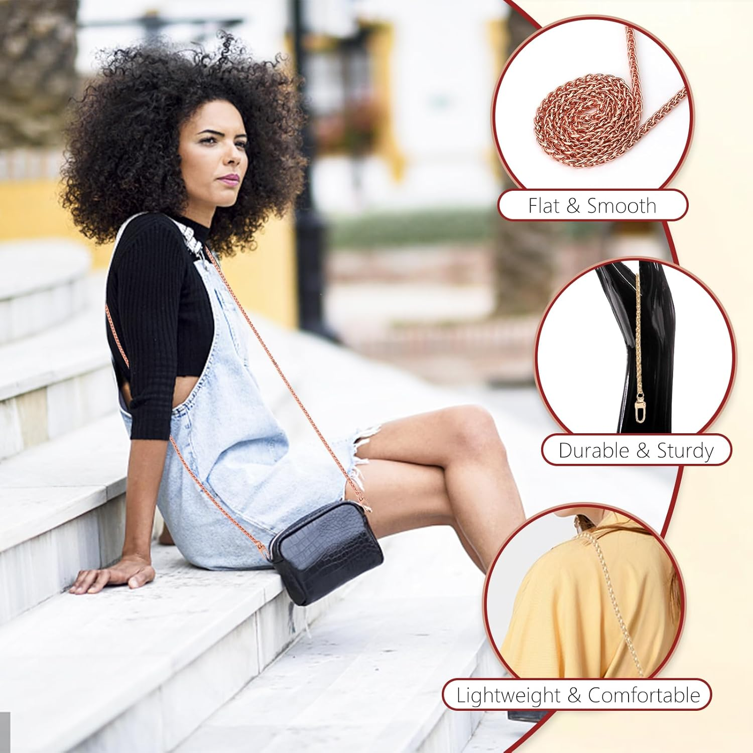 47"/120Cm Purse Chain Strap Shoulder Cross Body Sling Purse Handbag Replacement Accessories with Metal Buckles (Rose Gold) - Rose Gold image number 6