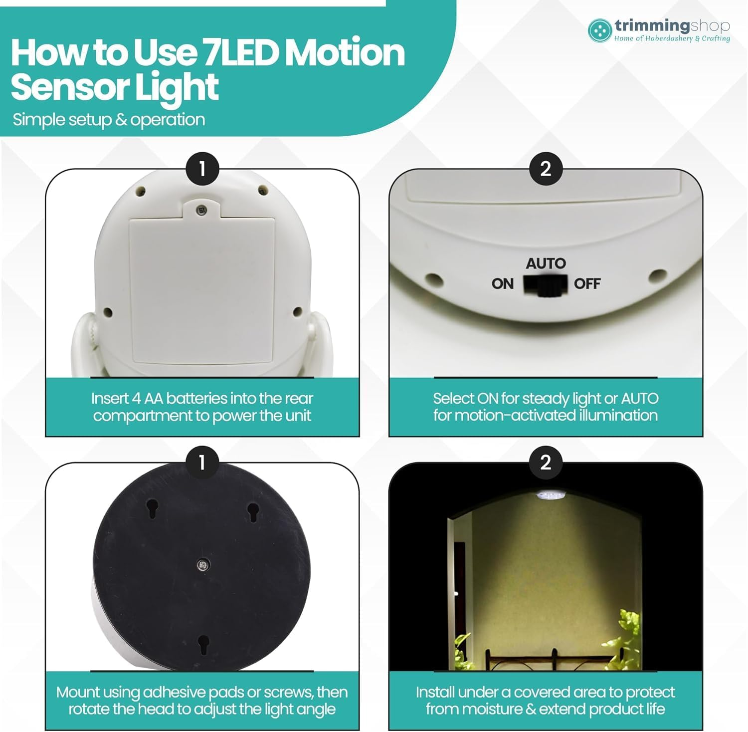 JHD 2 X 6000K Battery Motion Sensor Light Outdoor Waterproof Wireless LED Battery Powered Wall Light Auto On/Off Night Light Cool White image number 4