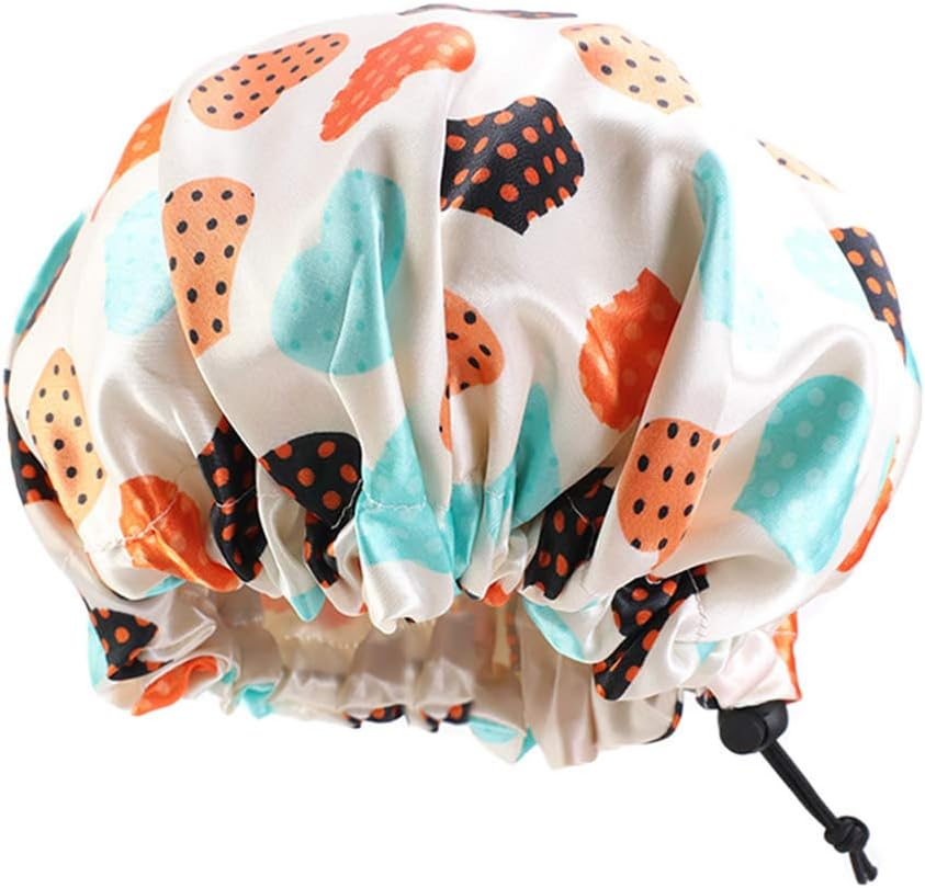 COMVIP Children Adjustable Bathing Cap Elastic Flower Satin Bonnet F: Beige image number 6