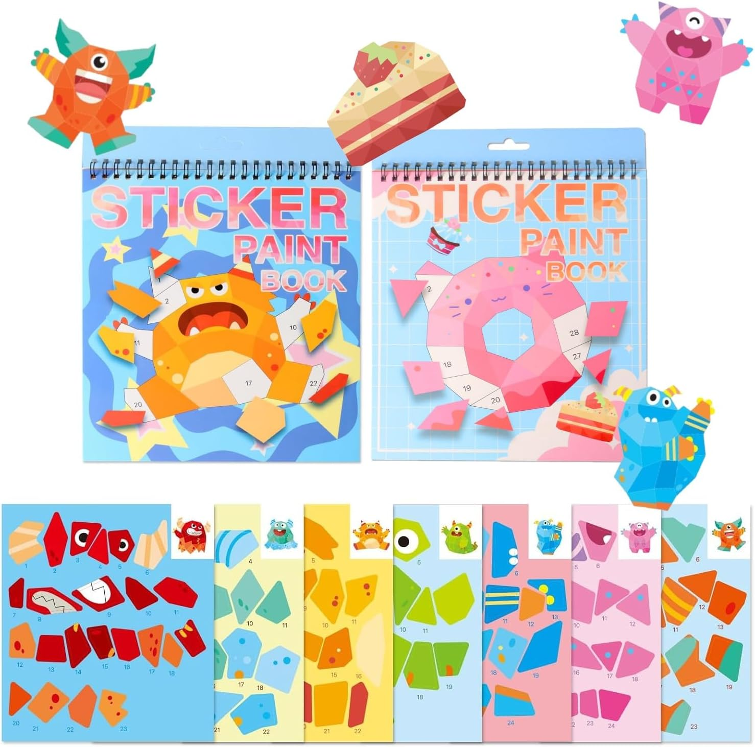 2 Sets Sticker Paint Number Book Kids: 14 Unique Masterpieces, Sticker Art Activity Book for Kids, No Mess Creative Fun, Paint by Numbers Style for Birthday Halloween Christmas Party Favors Travel image number 6