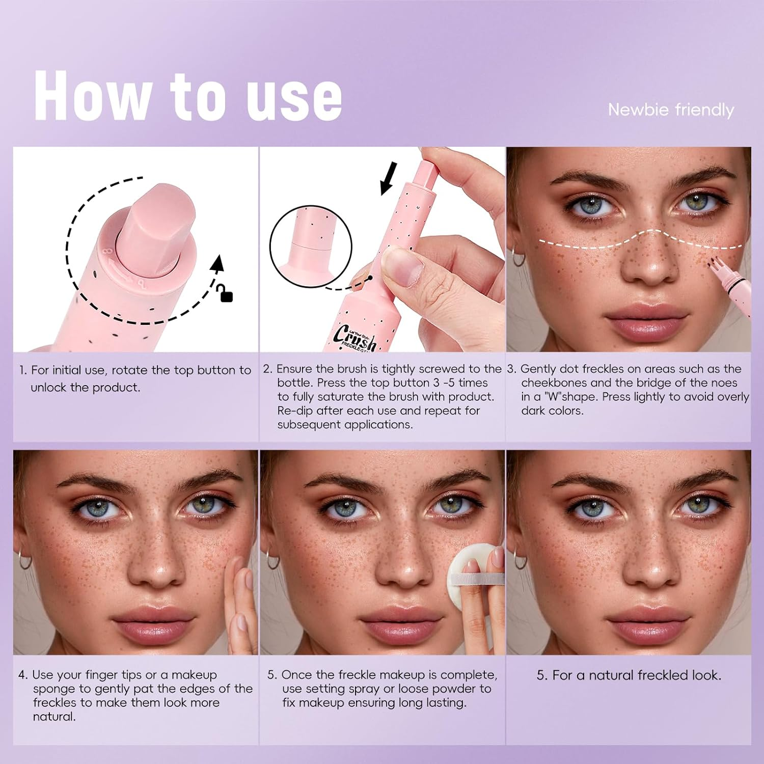 Noerrors Freckle Stamp Pen, Magic Fake Freckles Marker, Quick Drying, Lifelike, Waterproof, Long-Lasting Liquid Fake Freckle Stain for Natural-Looking Sun Make-Up, Medium Brown - Deep Brown image number 3