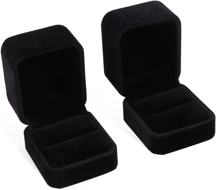 Isuperb Set of 2 Unit Classic Velvet Couple Ring Box Earring Jewelry Case Gift Boxes 2.2X1.9X1.6 Inch - 2Pcs Double Ring Box image number 4