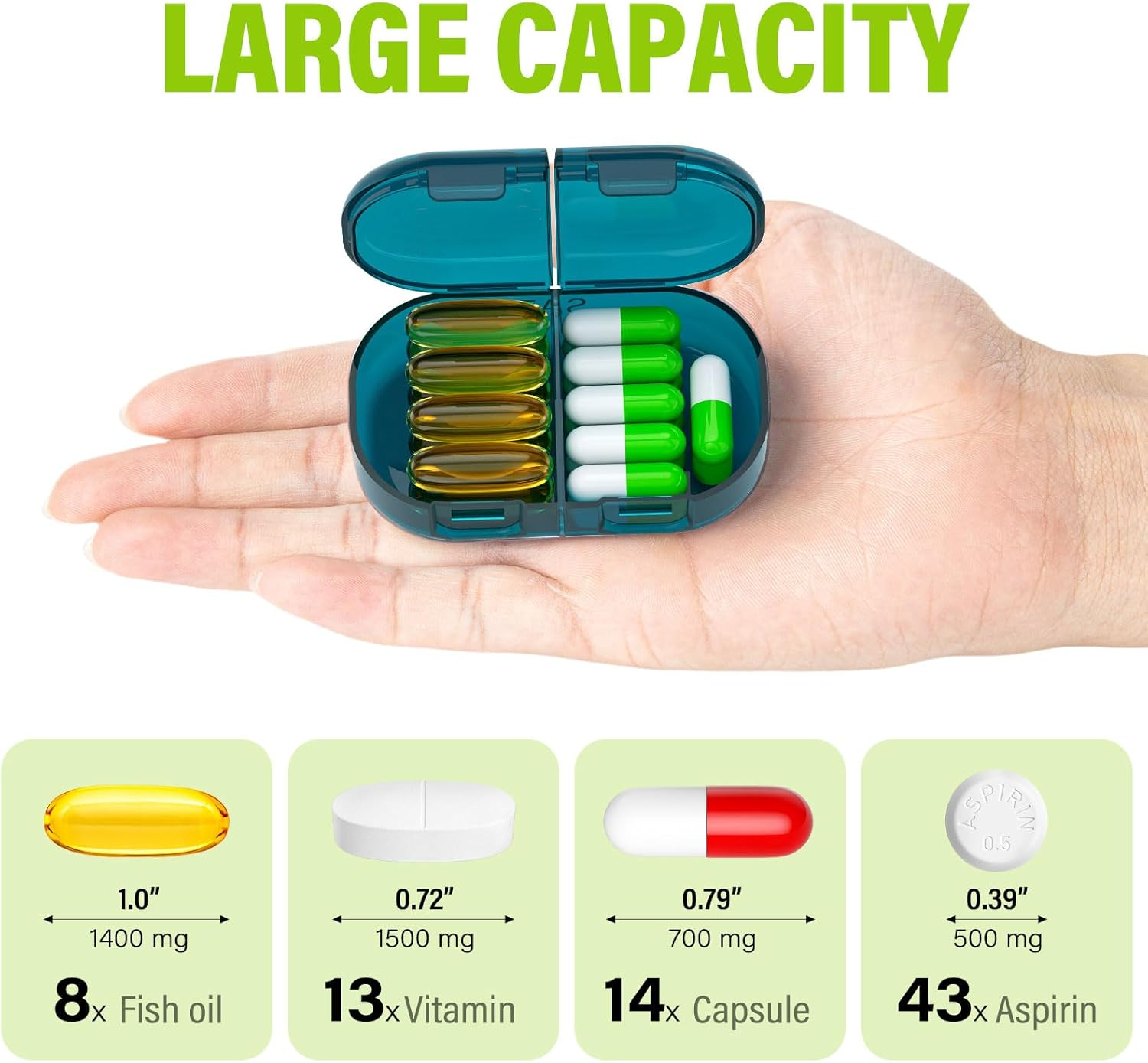 Vikie Weekly Pill Organizer 2 Times a Day with AM PM Sections, Bpa-Free, Portable & Moisture-Proof for Pills, Vitamins, Supplements (2X7 Blue) image number 2