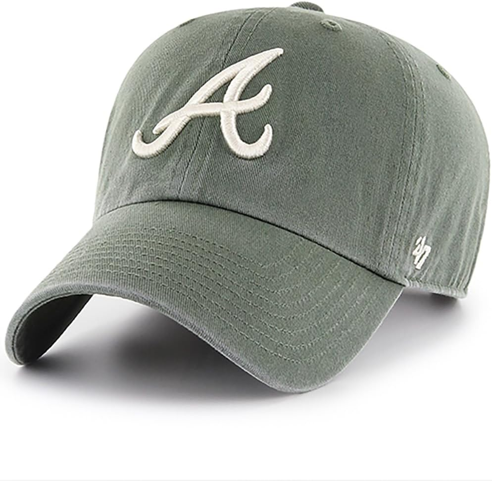47 Brand MLB Moss Green Primary Logo Clean up Adjustable Strap Baseball Cap Hat, Adult One Size Fits All