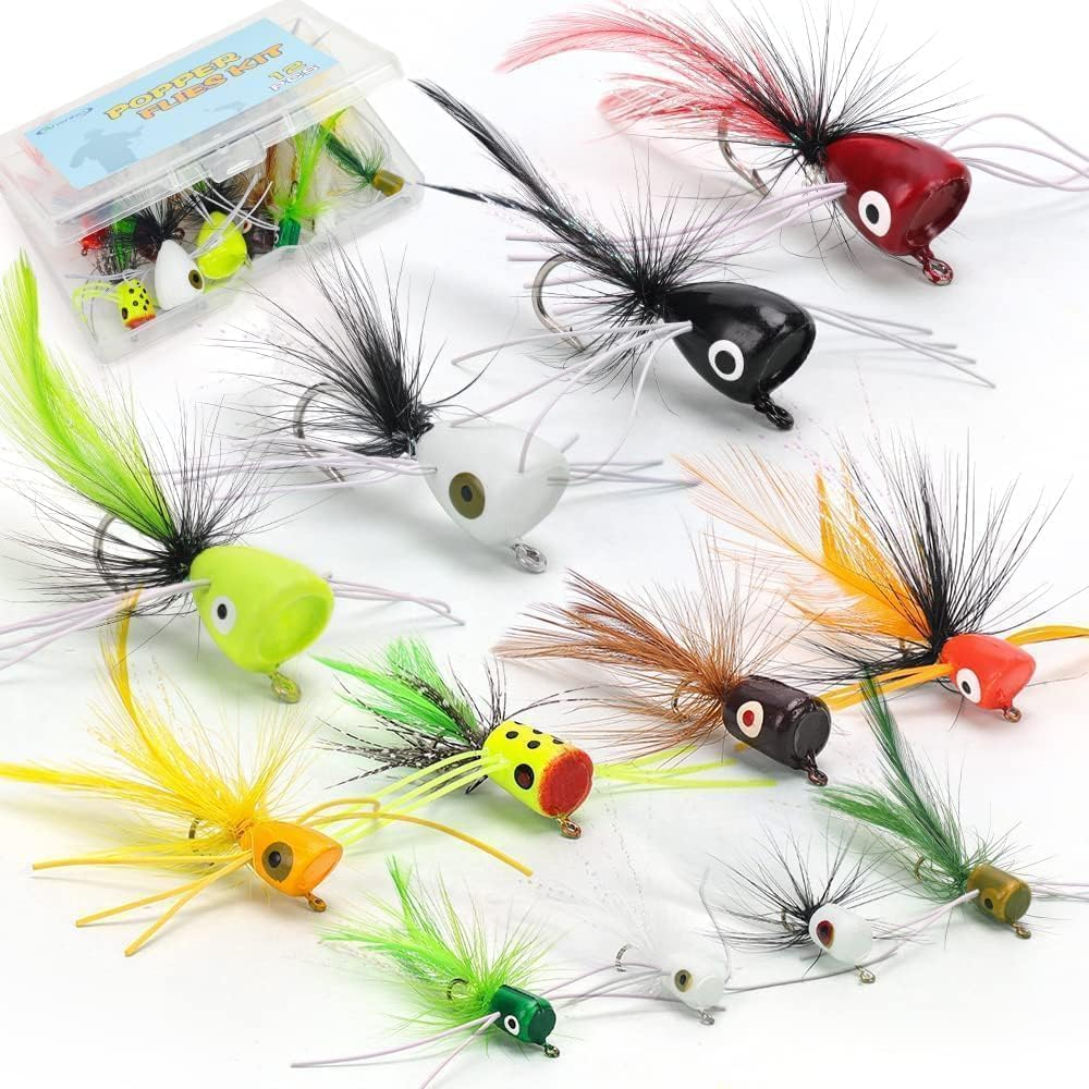 Ansnbo Fly Fishing Poppers Flies for Trout Bass Salmon Panfish Bluegill Crappie Fly Popper Lures