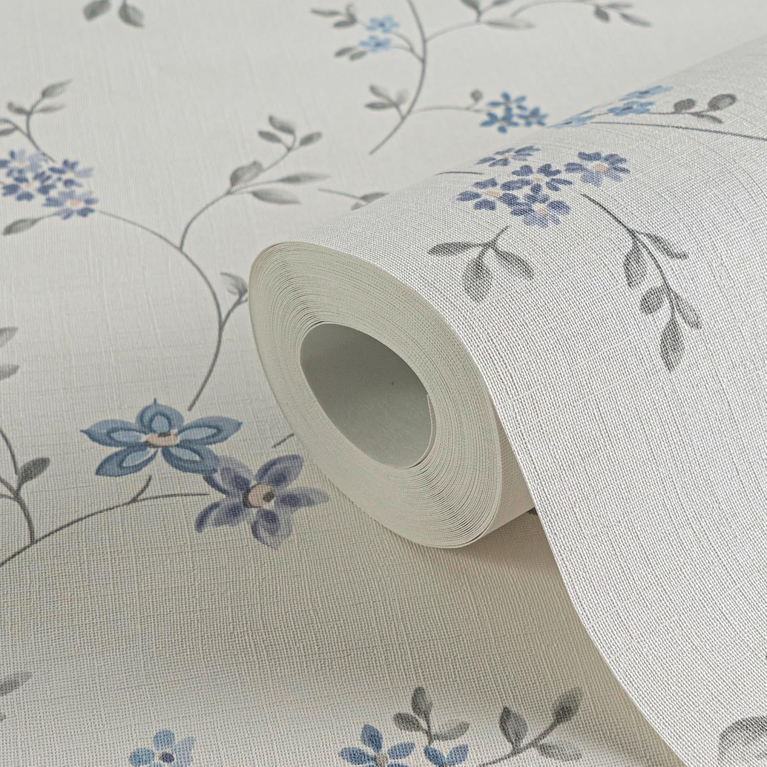A.S. Cr&eacute;ation Maison Charme Non-Woven Wallpaper with Floral Pattern 0.53 X 10.05 M - Cream, Grey, Blue - Flower Wallpaper in Country House Style, Made in Germany - 390713 image number 3
