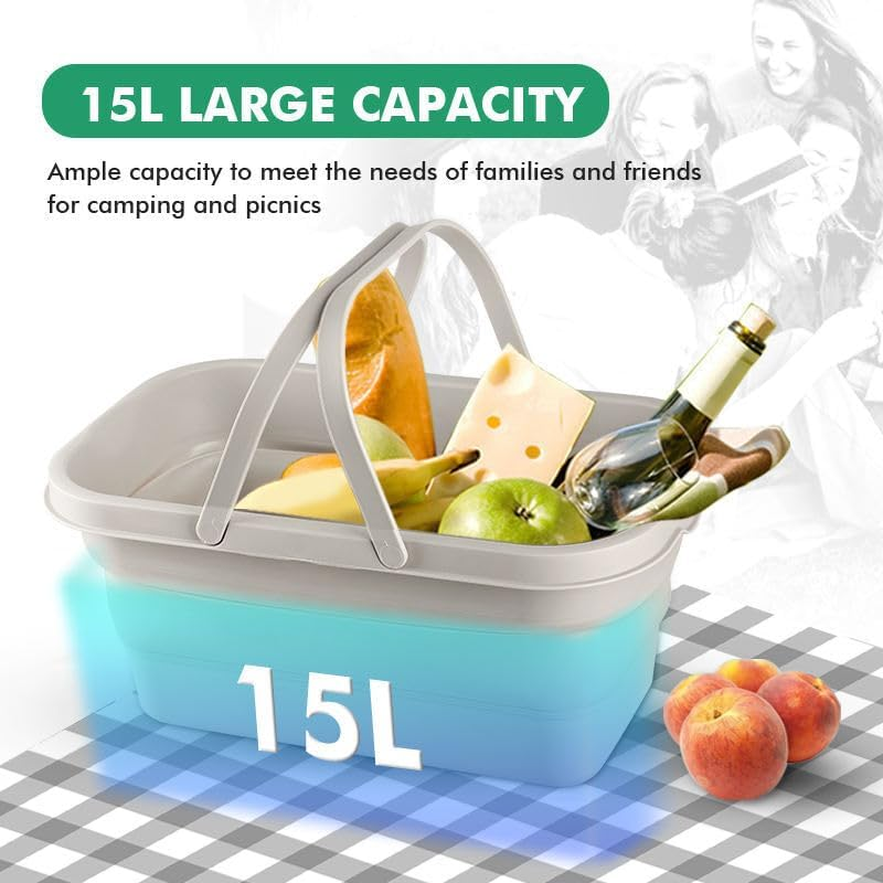Portable Picnic Storage Basket with Folding Table Tray, Grey, Camping and Outdoor Use image number 3