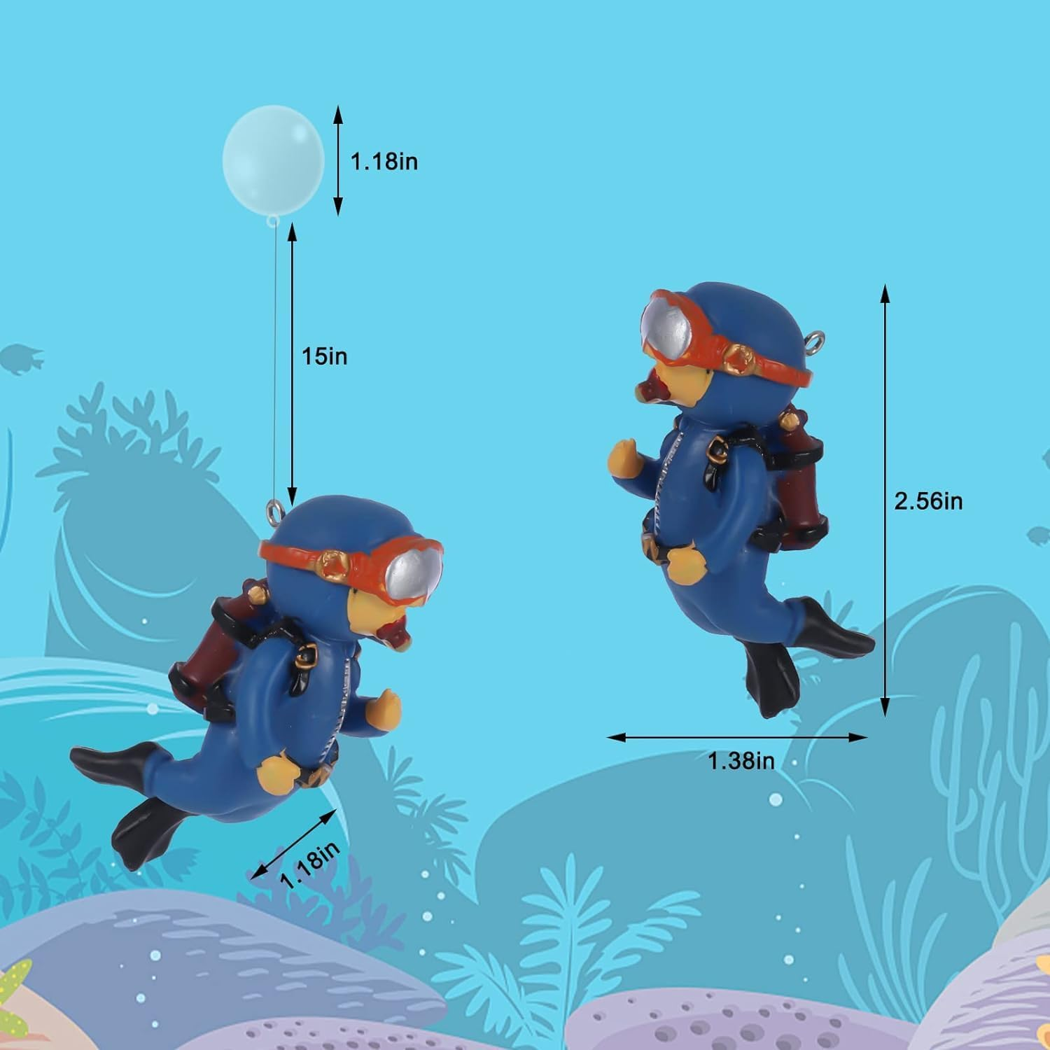 3Pcs Resin Floating Aquarium Decorations,Floating Fish Tank Decoration,Floating Diver for Fish Tank Aquarium with Ball and Line for All Kinds of Aquarium/Fish Tank Beautification Decorations image number 6