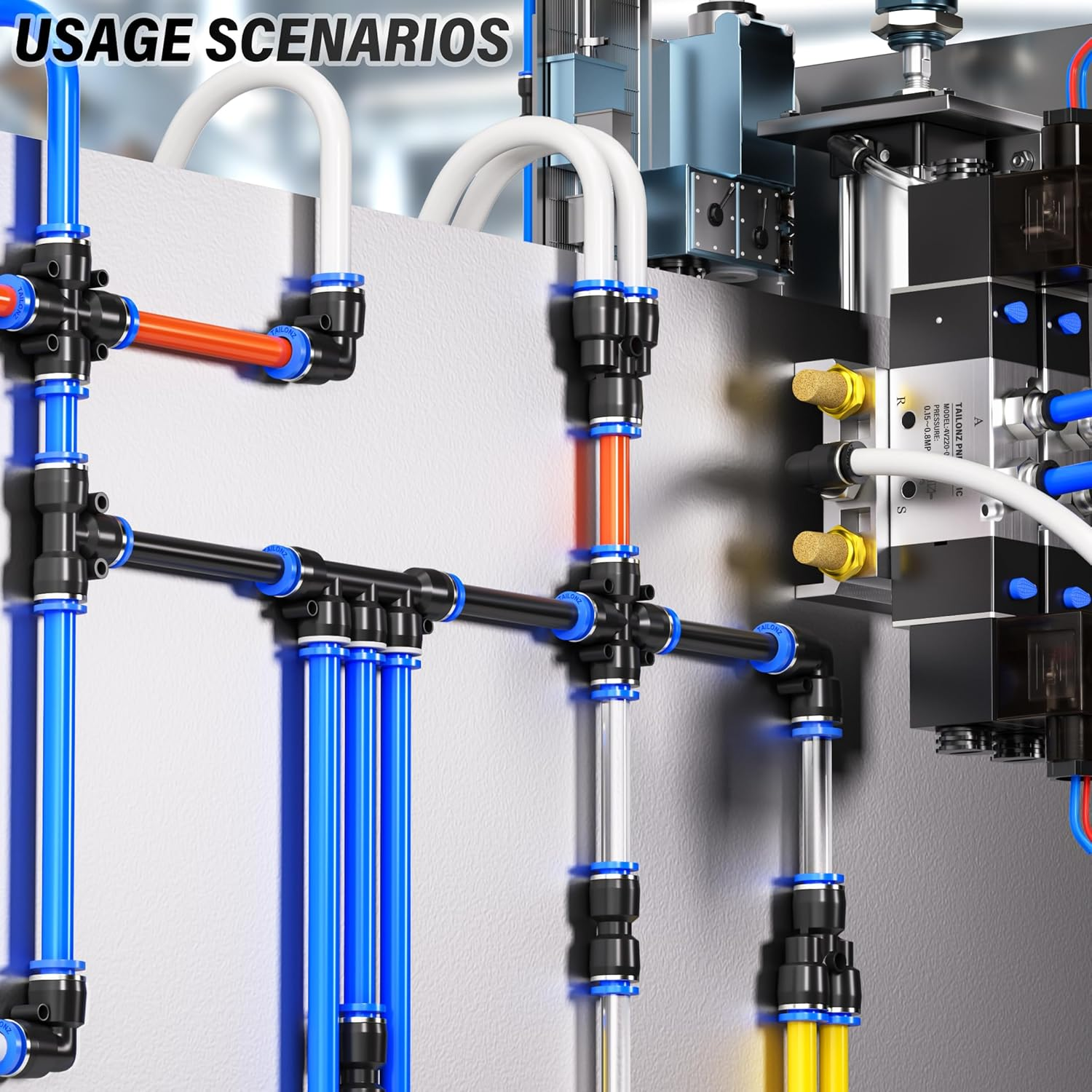 Tailonz Pneumatic 1/4 Inch Od Push to Connect Fittings Pneumatic Fittings Kit 10 Spliters+10 Elbows+10 Tee+10 Straight (40 Pcs) image number 2