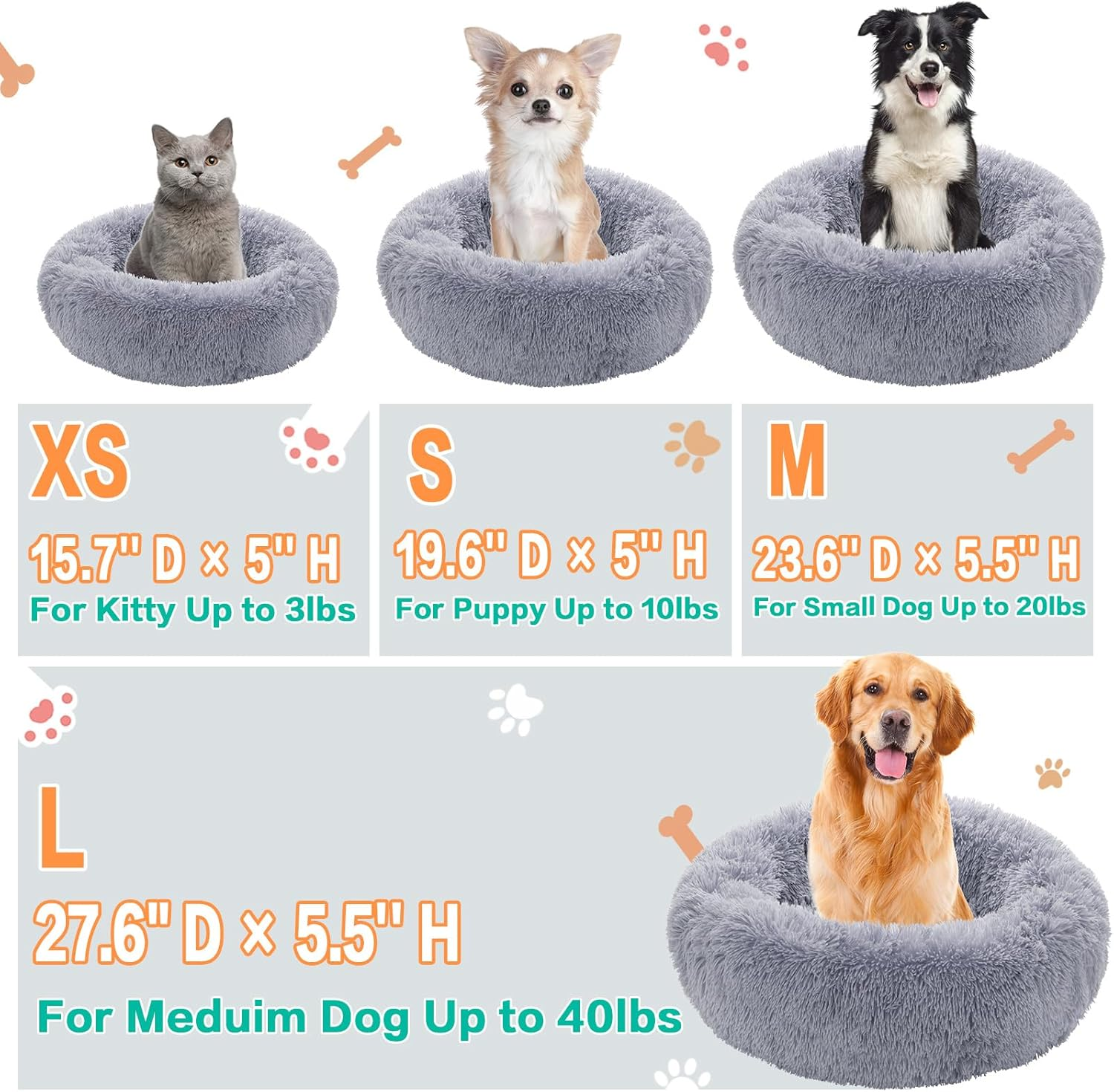 Roolisspa Calming Dog Bed Donut anti Anxiety Fluffy Bed for Small Medium Dog and Cat - Relieve Anxiety and Promote Restful Sleep