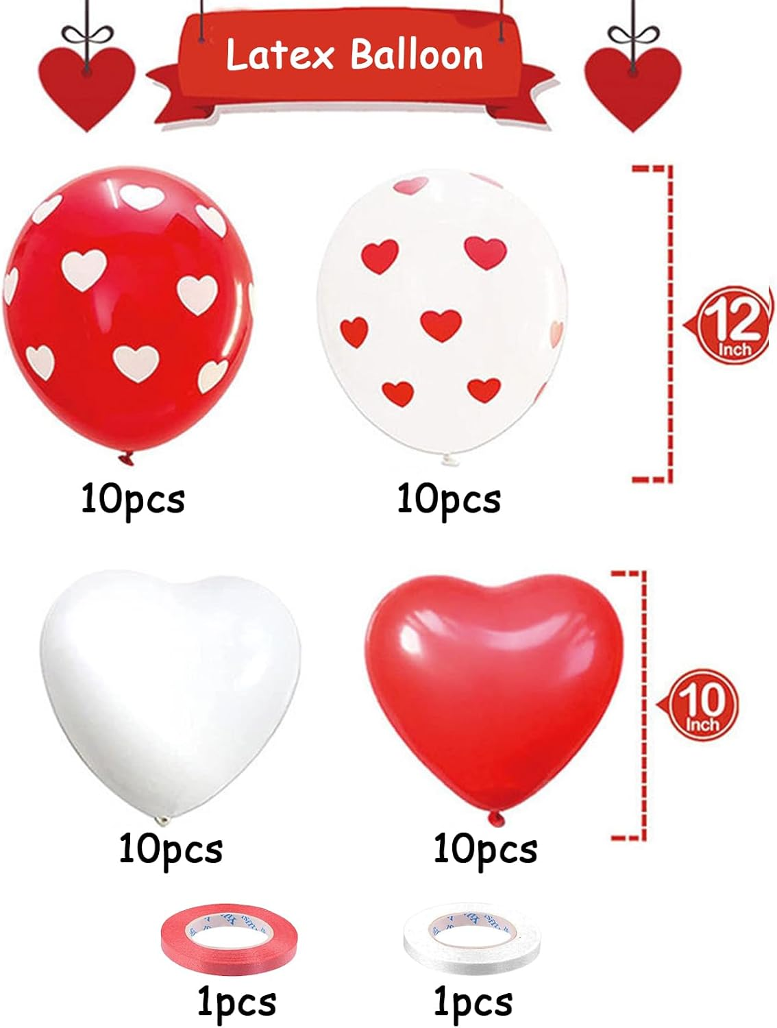 Valentines Day Balloons 40Pcs Red White Heart Latex Balloons with 2 Ribbons for Romantic Decorations Engagement Wedding Anniversary Birthday Supplies image number 2