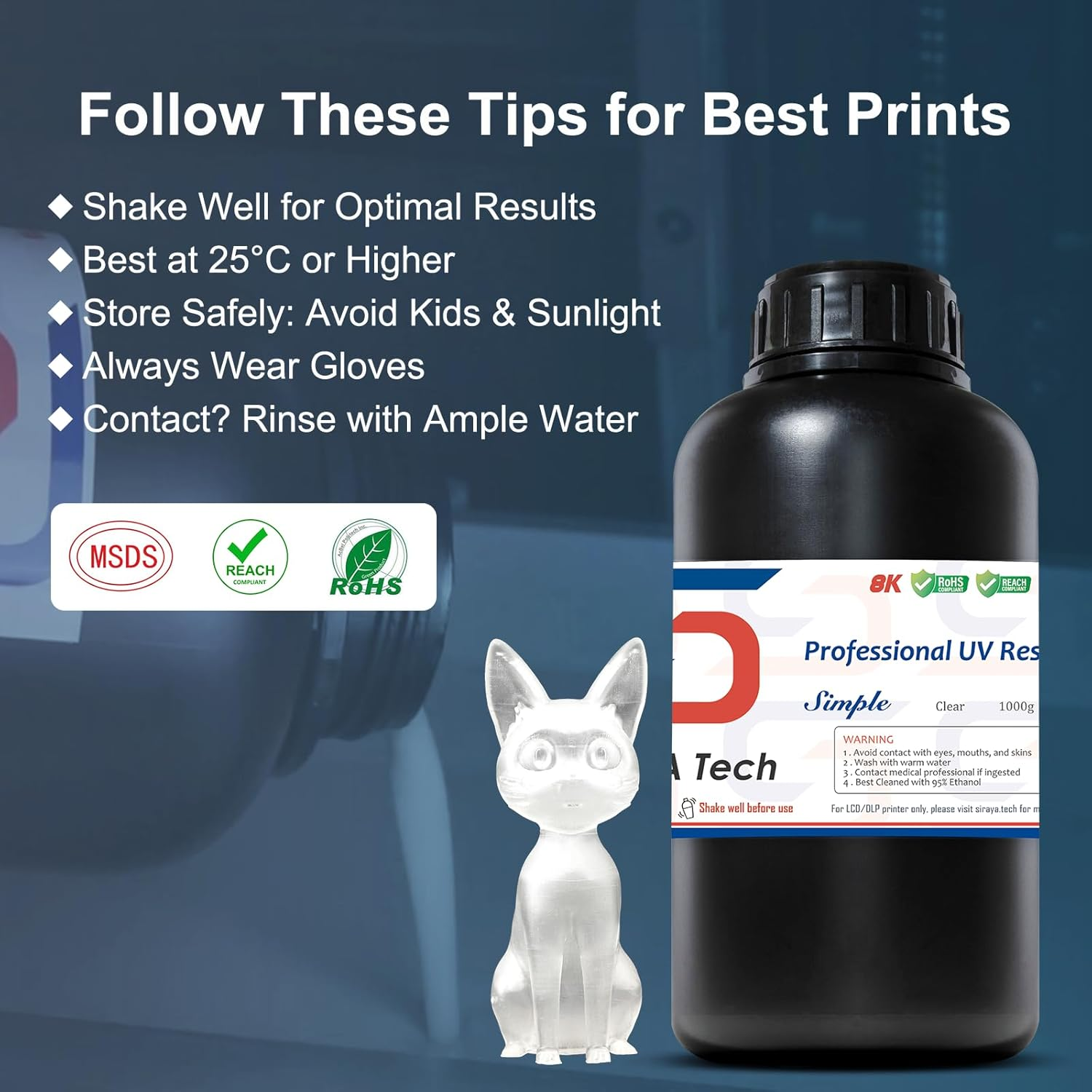 Siraya Tech Simple Water Washable 3D Printer Resin - Low Odor, Easy to Print, High Precision 405Nm LCD Uv-Curing Aqua Resin - Ideal for 8K Capable LCD, DLP 3D Printers - Tough and Clear (1Kg)