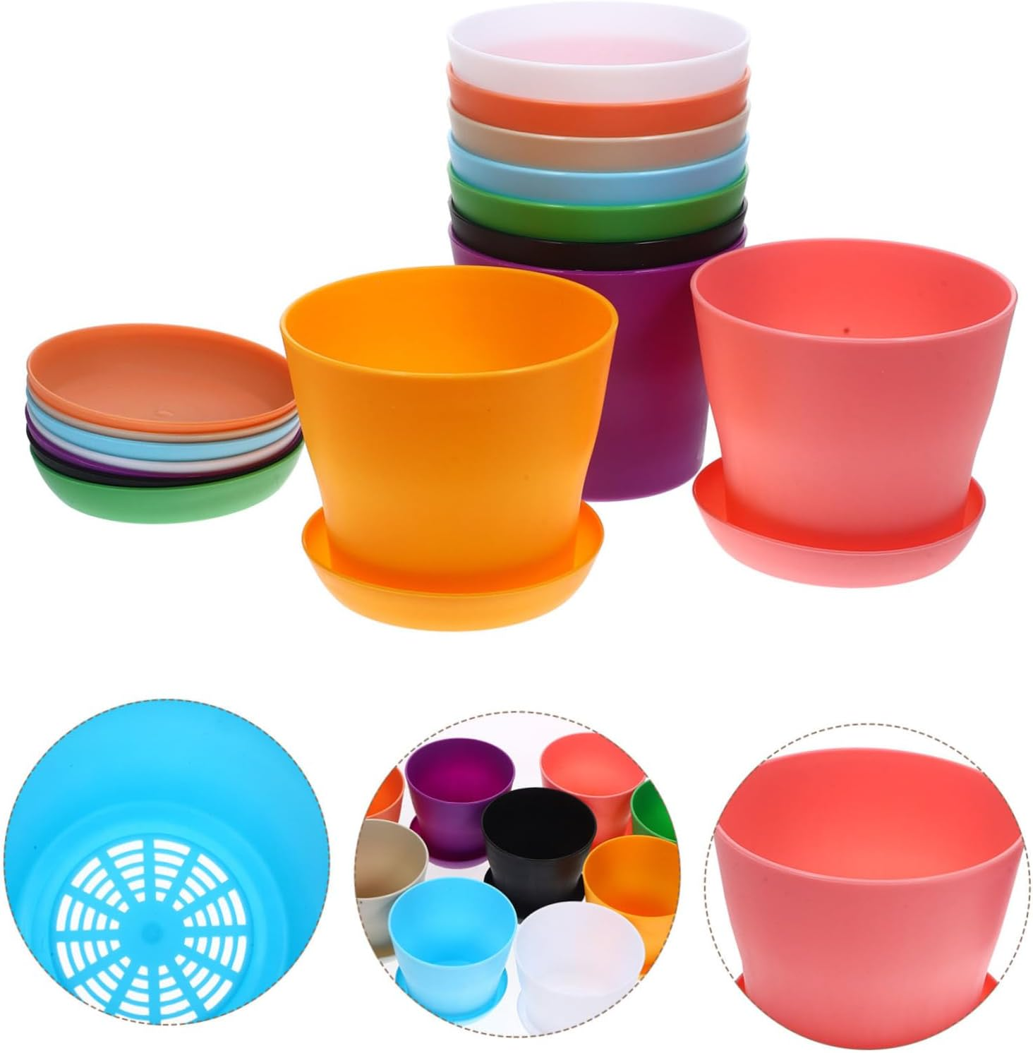 Kisangel 18Sets Plastic Flower Pots for Planting Containers Breathable Nursery Garden Flowerpot Small Planter Pots Saucers for Outdoor Use image number 1