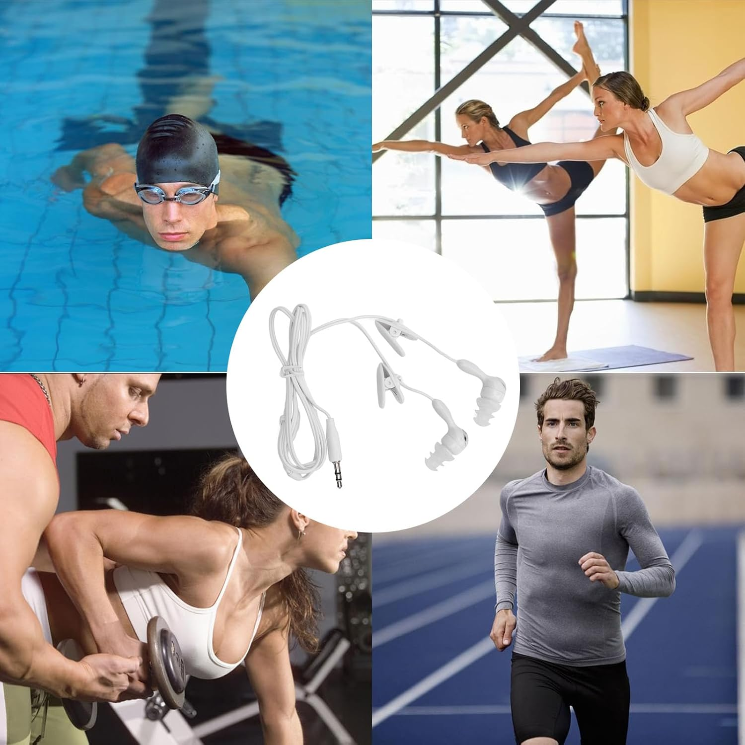 Sxhlseller IP68 Waterproof Earphones with over Ear Hooks, Noise Isolation, 1M Cable, 4 Spare Tips, 3.5Mm Jack Wired Earbuds for Swimming Running Gym