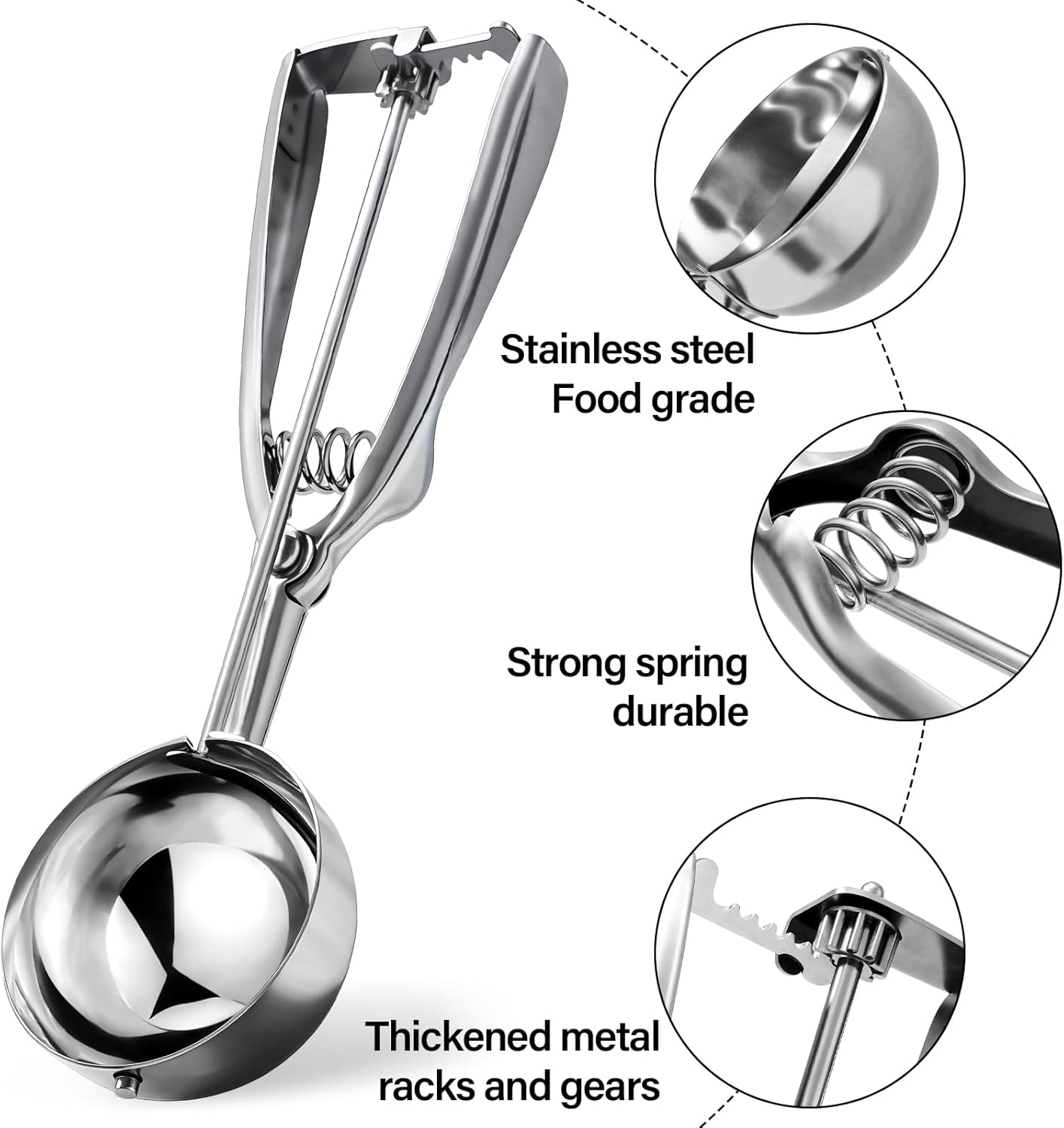 NILLOS Cookie Scoops Set, 3-Piece Ice Cream Scoop Set for Baking Cookie, Ice Cream, Cupcake,Dough Scoop（4 Cm/1.57 In、5 Cm/1.96 In、6 Cm/2.36 In） image number 2