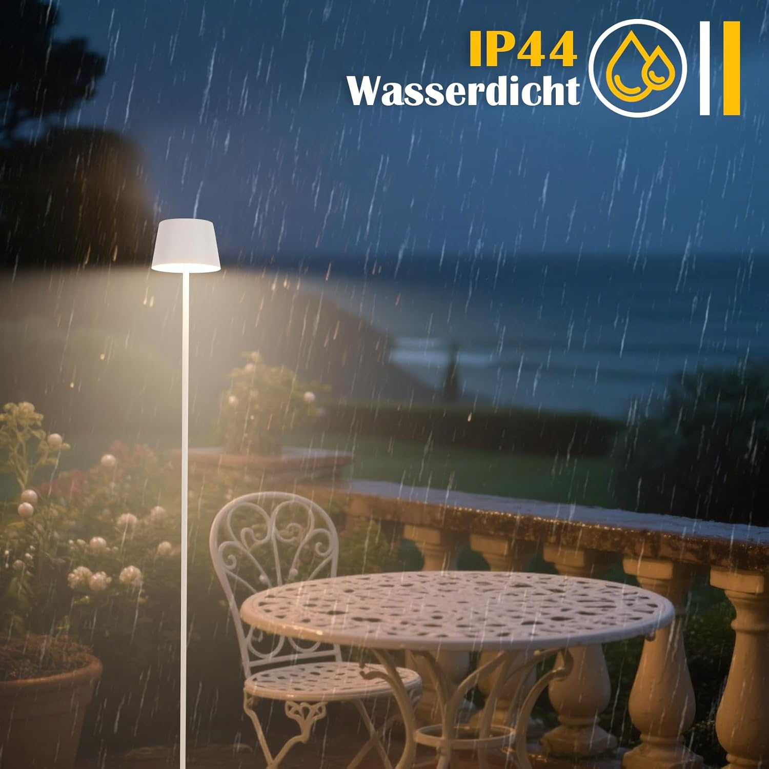 Homefire Outdoor Solar Floor Lamp 120 Cm: LED Floor Lamp Living Room Dimmable 3000 K - 6500 K with USB-C Rechargeable Battery White Wireless Floor Lamp Height Adjustable Waterproof for Indoor Garden