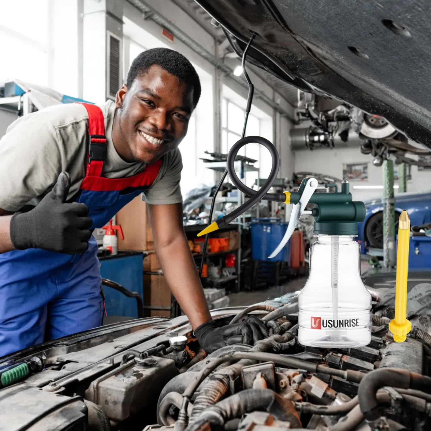 2 Sets Oil Can Transparent High Pressure Oiler Lubrication Oil Can Bottle Oiling Gun with Rigid & Flex Spout Thumb Pump Tool Oiler - Yellow image number 5