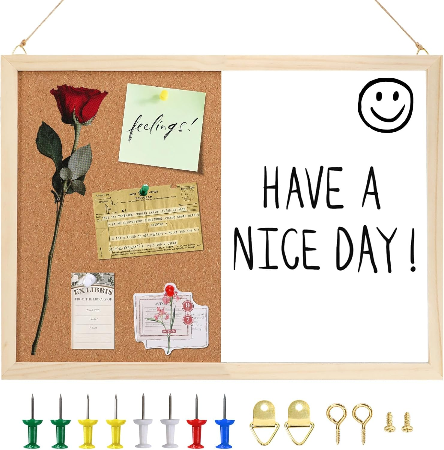 Dry Erase Cork Board Combo,Petknows Vision Board Cork and White Board Combo for Office,Wall Mounted Memo Board for Office Home and School, 14.5*11Inches, 326-5333 image number 3