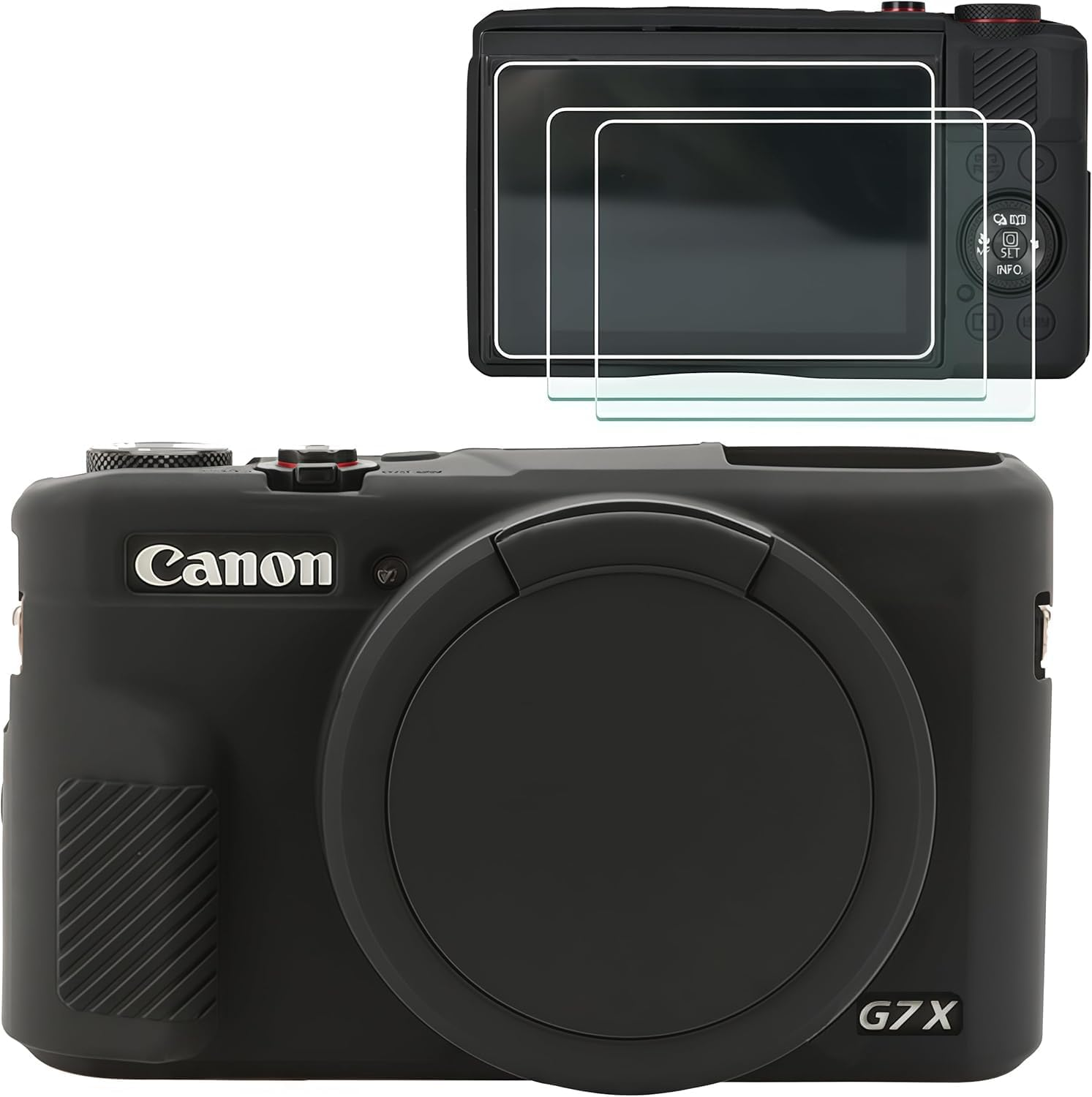 Silicone Case for Canon G7X Mark III Camera Case with 3 Pcs Sreen Protectors,Detachable Lens Cover for Canon G7 X Mark III Cover Black