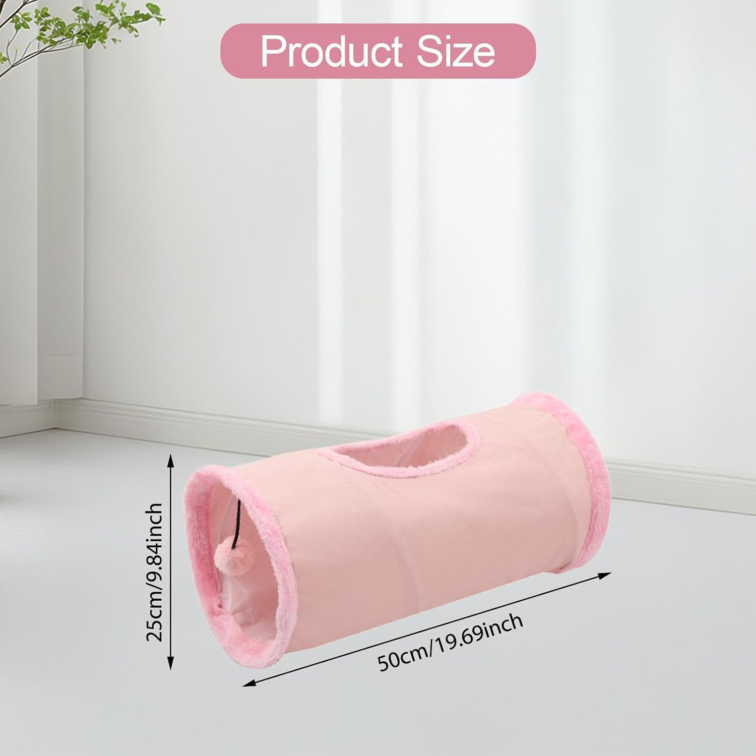 Yuksok Straight Cat Tunnel for Indoor Cats Foldable Tunnel Tube Hideout 19.69X9.84Inch Interactive Resting Scratch Resistant Cat Toy, Pink - Pink image number 5