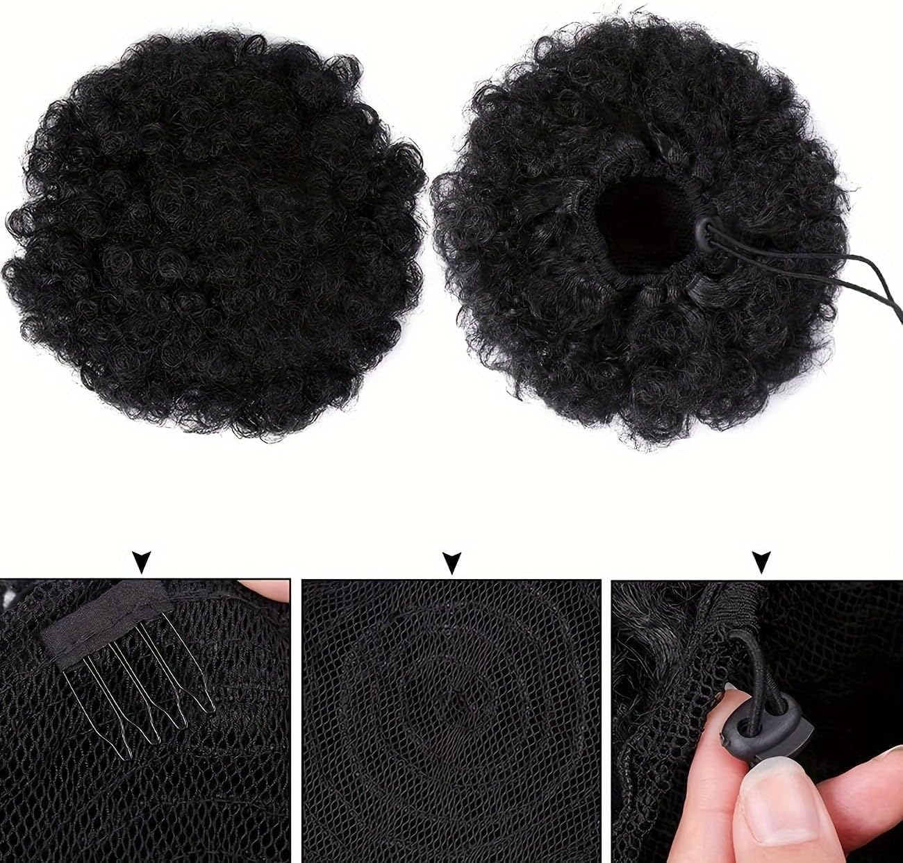 Puff Drawstring Ponytail Extension for Women, Premium Black Ponytail for Natural Hair, Clip on Kinky Drawstring Curly Ponytail Bun image number 2