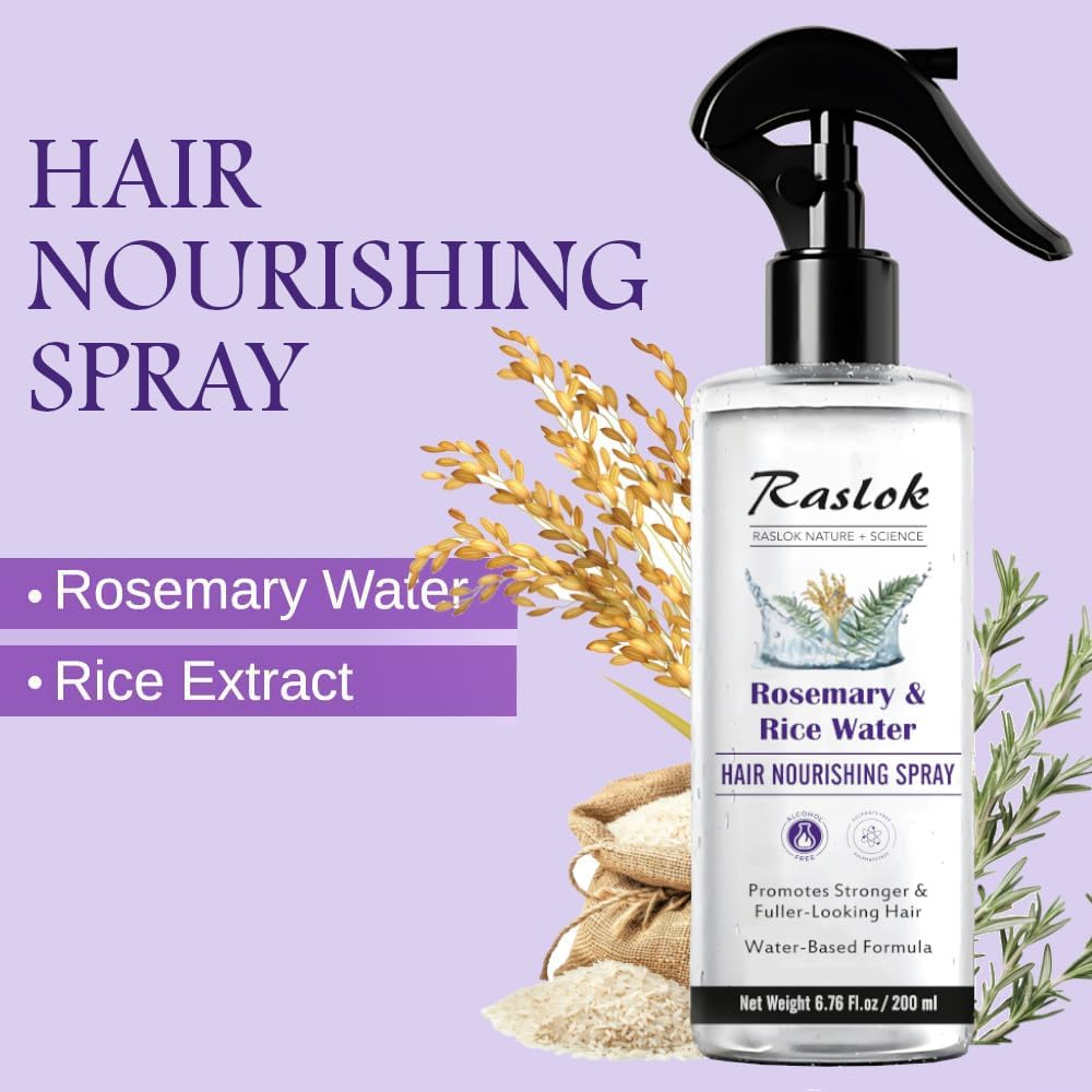 Raslok Nature+Science Rosemary & Rice Water Hair Spray | Made with 100% Natural Extracts | Lightweight, Non-Greasy Formula | for Softer, Smoother-Looking Hair | 6.76 Fl Oz / 200 Ml image number 2