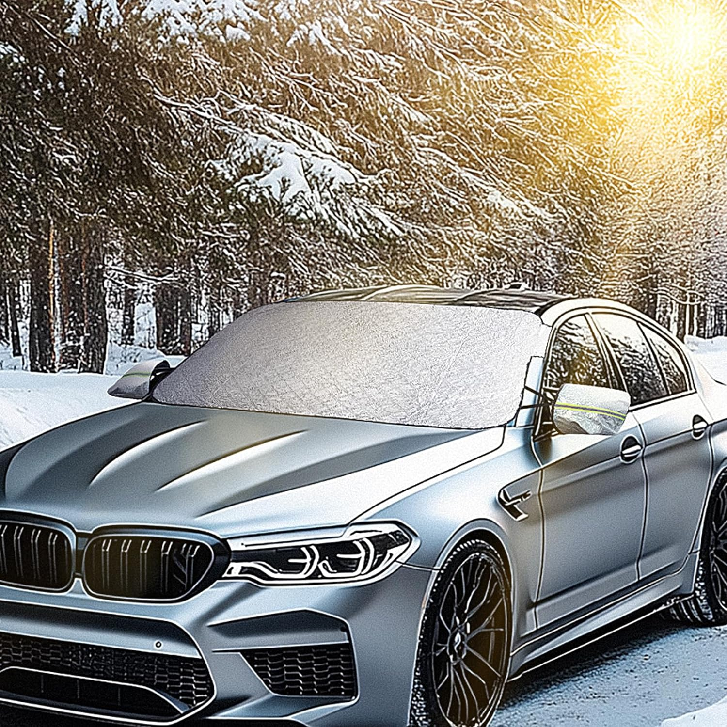 Windshield Cover for Cars, Car Window Shade, Car Sun Shade, Foldable Oxford Cloth Cover with Earmuffs, Snow and Ice Shield, UV Sunshade, Dust, Grit, Bird Droppings for Car SUV Vans Pick-Up Trucks image number 3