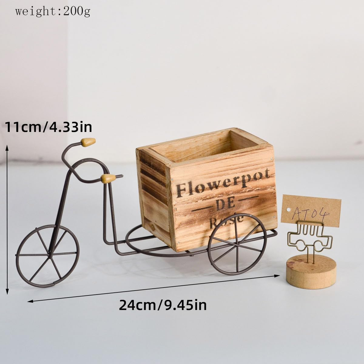 AIMALL Old Vintage Iron Bicycle Planter - Rustic Wooden Desktop Pot for Silk Flowers and Succulents - Decorative Display for Home and Office - Dimensions: 9.45 X 4.33 Inches