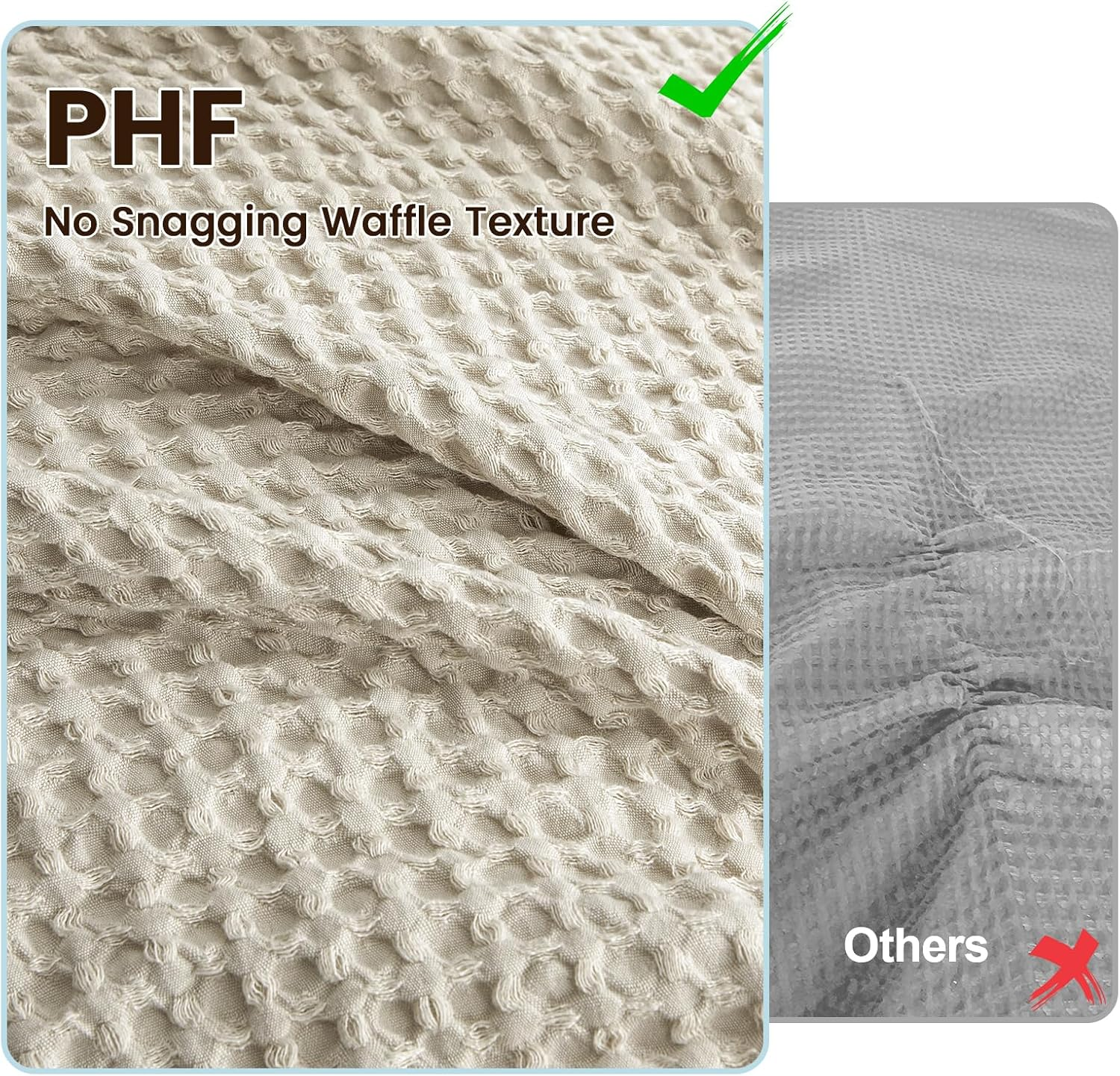 PHF Waffle Weave Duvet Cover Set King Size, No Snagging Ultra Soft Luxury Textured Breathable Comforter Cover for All Season 3Pcs, Durable Bedding Duvet Set with 2 Pillow Shams, 104"X90", Linen image number 4