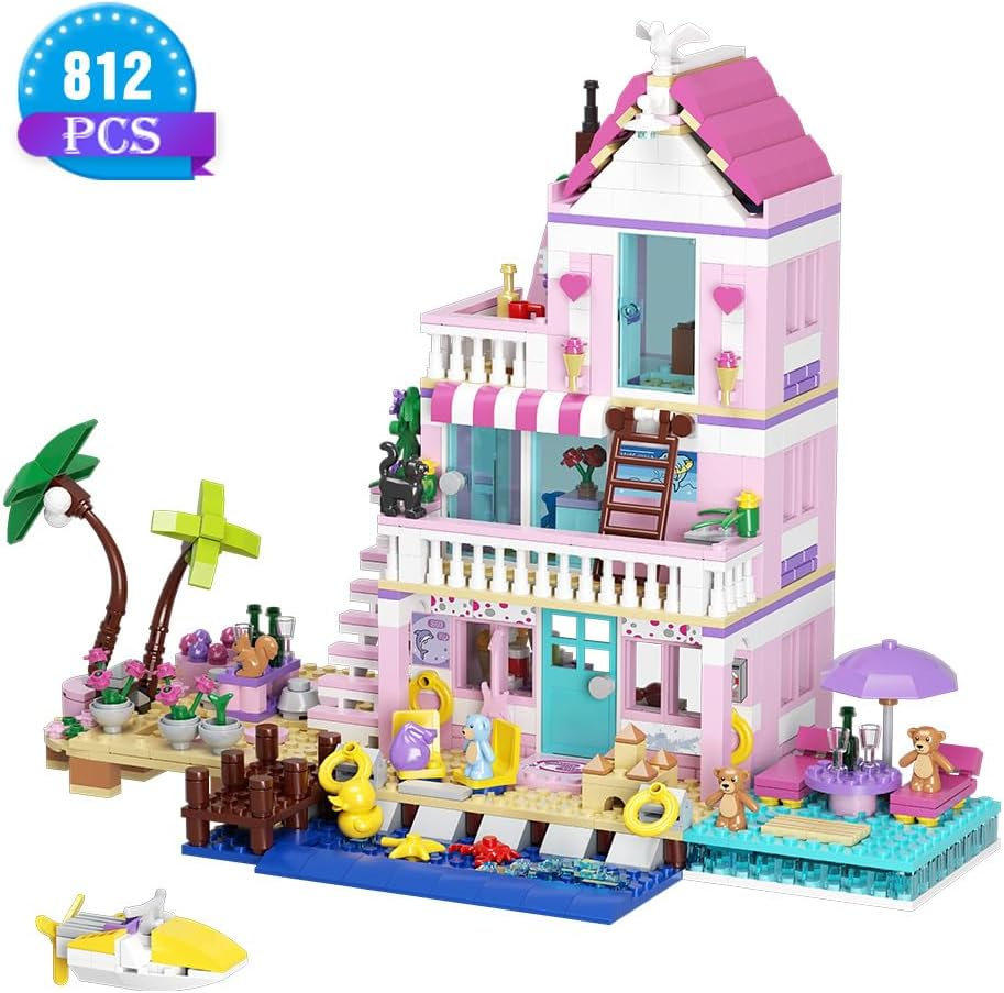 Mindbox Girls Seaside Villa Building Blocks,812Pcs Beach House Building Toys for Kids Age 8+，Mini Brick