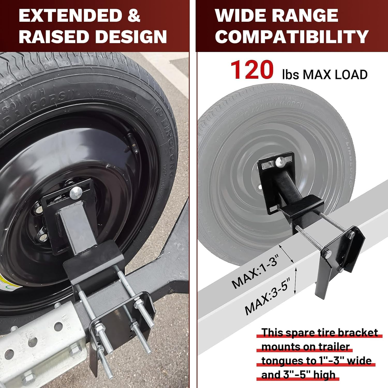 Lockable Spare Tire Carrier, Spare Tire Bracket for Utility Trailer, Powder Coat Steel Black Boat Trailer Tire Mount Fits Most Lugs Wheels, Easy to Install image number 6