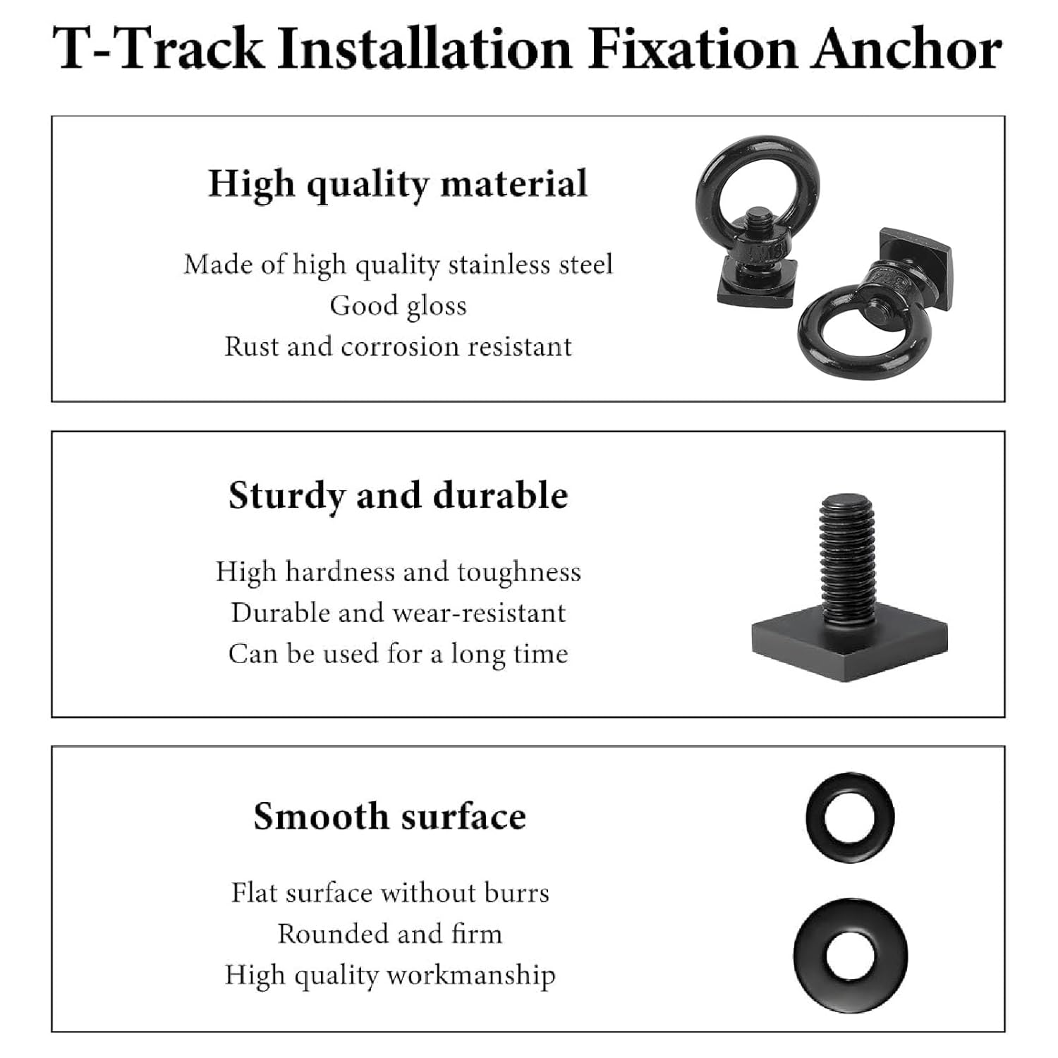 Jiawu M8 Stainless Steel T-Bolt Eye Nut Tie down Rings, 4 Pack, Black - Silver image number 4